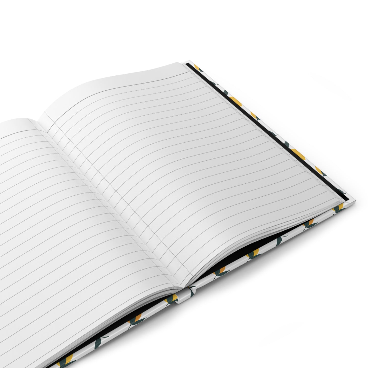 HARDCOVER JOURNAL, MATTE, RULED, 5X7, SEWN BIND, CLEAN-TEAR PAGES - CITRUS, featuring blank, ruled pages with a vibrant lemon and leaf patterned cover, offering durability and a joyful writing experience.