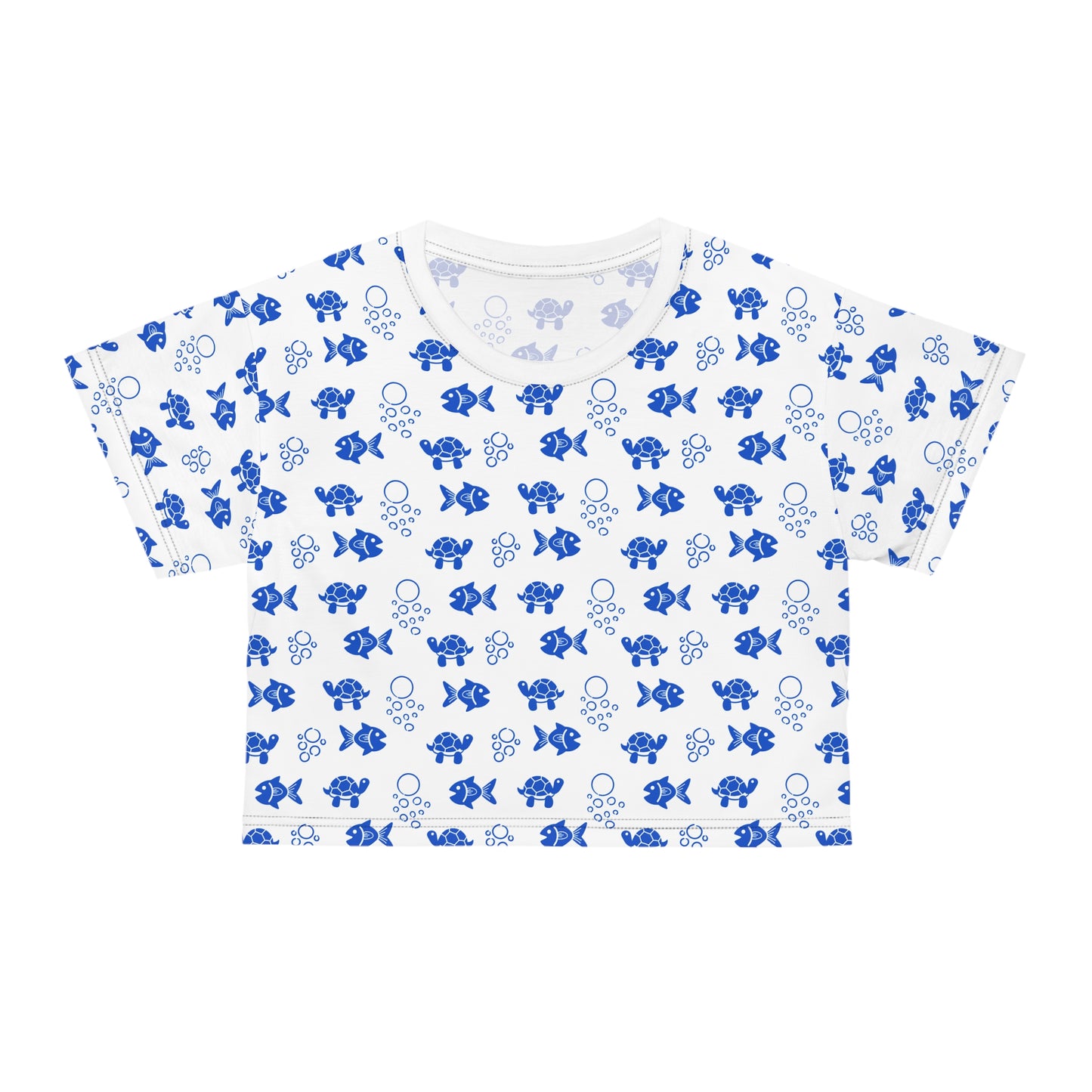 Cute Blue Fish Patterns for Summer Vibes Crop T-Shirt