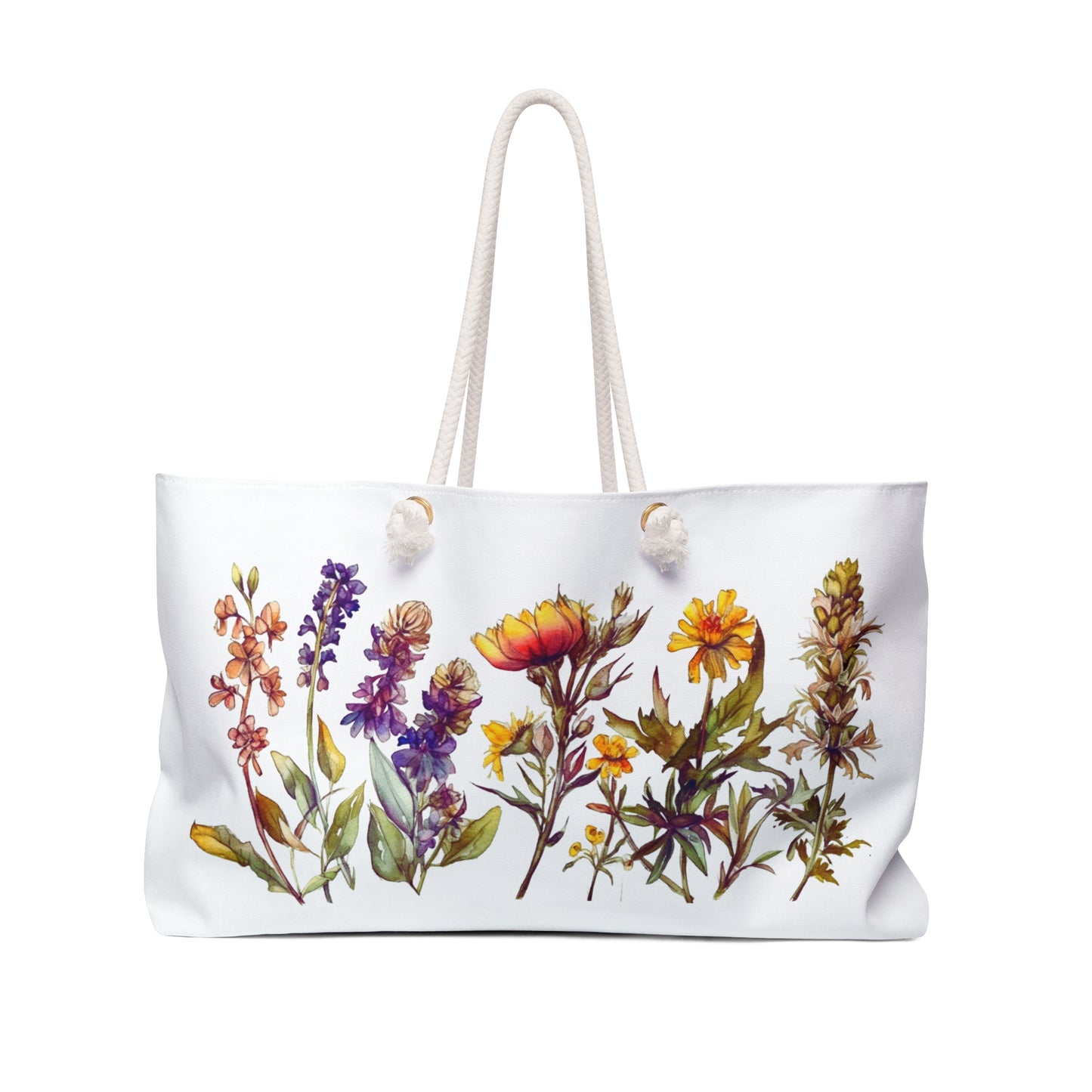 Weekender Bag Wildflowers: A close-up view of this elegant bag, showcasing a vibrant wildflower design. Ideal for nature lovers, it's perfect for weekend getaways and travel, embodying FireBrook Essentials' joyful style.