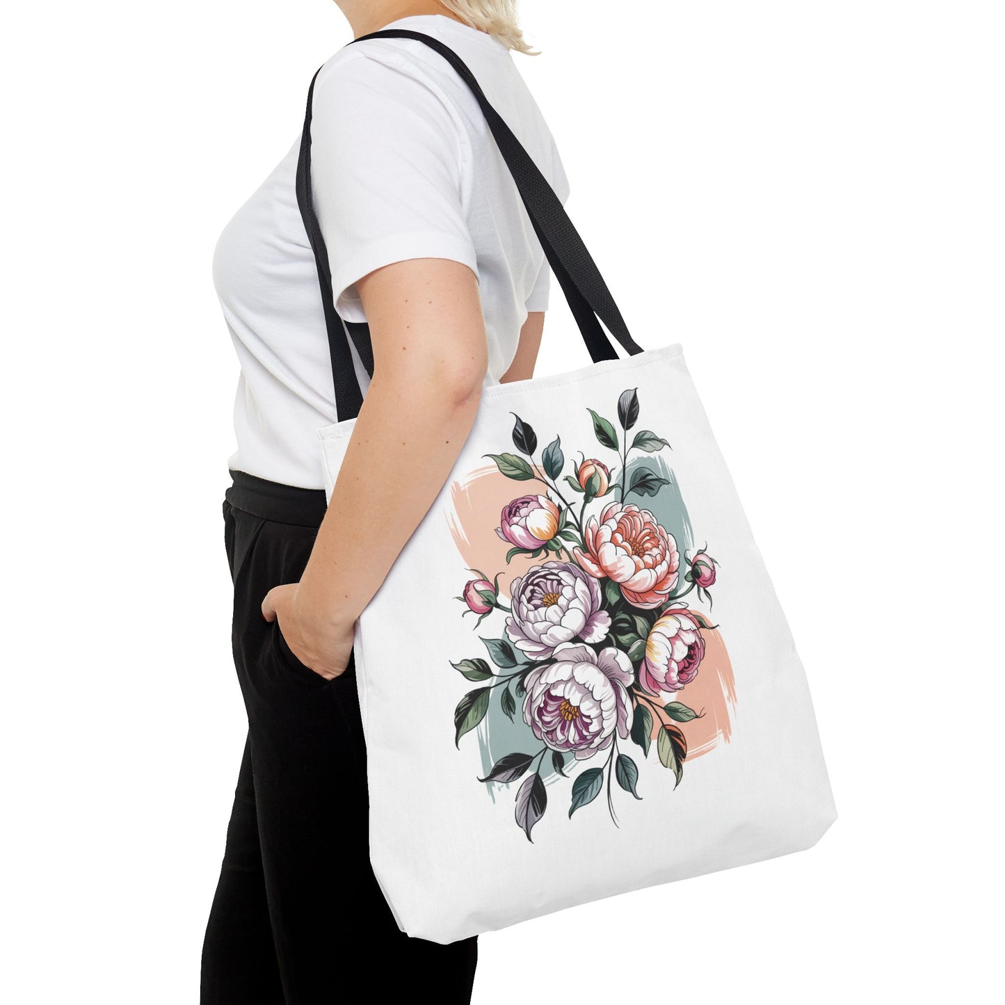 Vintage Peony Tote Bag featuring a charming floral design, ideal for nature enthusiasts. This durable, polyester tote is perfect for carrying essentials, aligning with FireBrook Essentials' mission of stylish, joyful living.