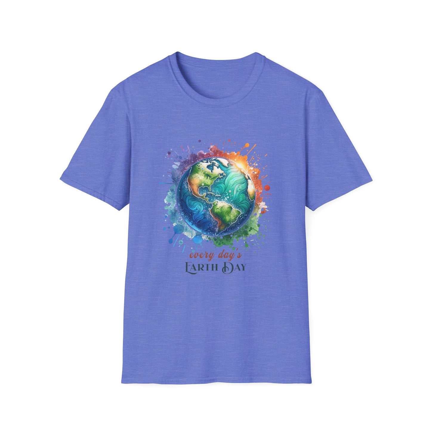 Every Day is Earth Day Gildan Unisex T-Shirt featuring a planet Earth graphic, embodies environmental awareness with a classic fit, suitable for promoting sustainability and comfort.
