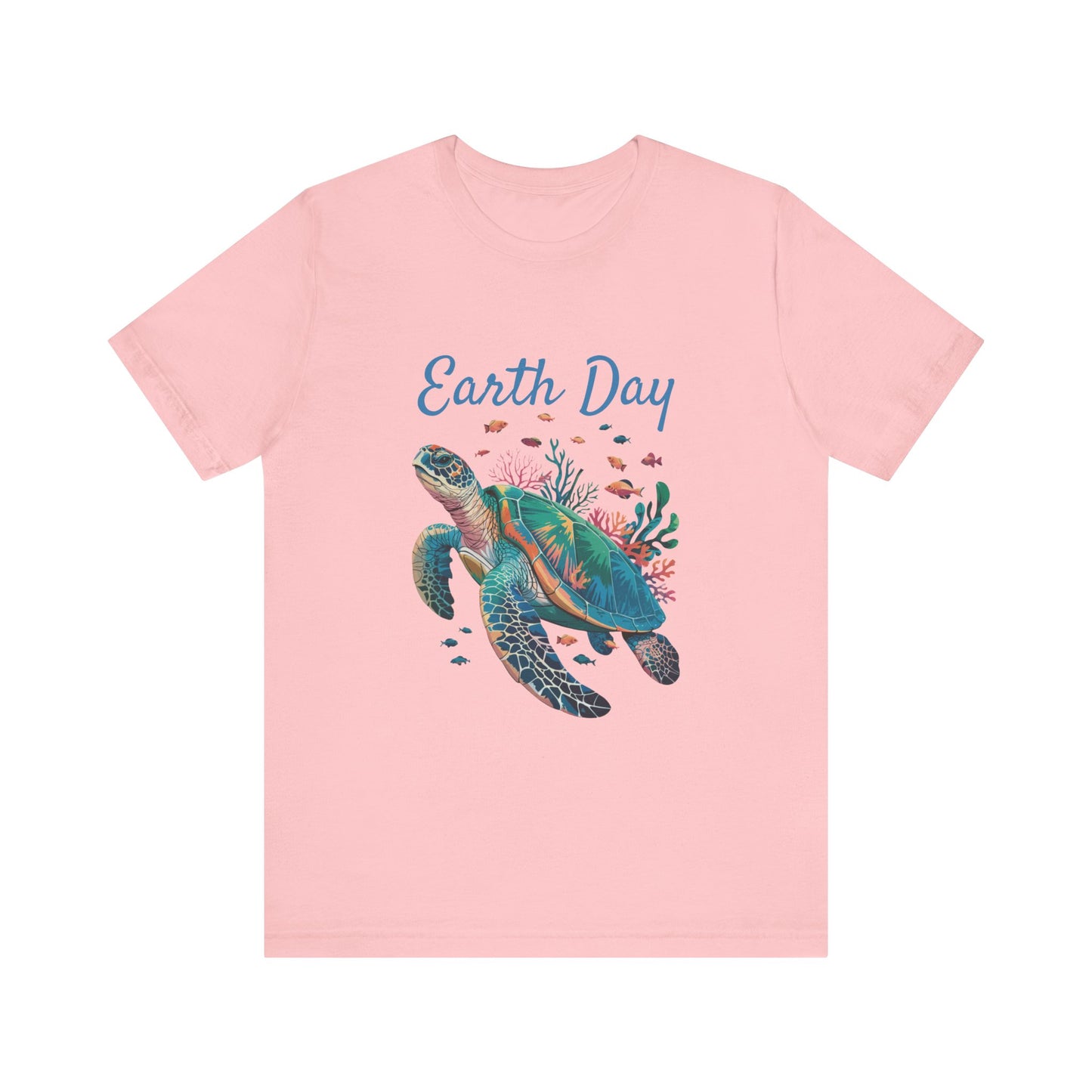 Earth Day Turtle Bella+Canvas Unisex T-Shirt featuring a turtle and fish illustration, ideal for nature lovers, made from lightweight cotton for breathable comfort.