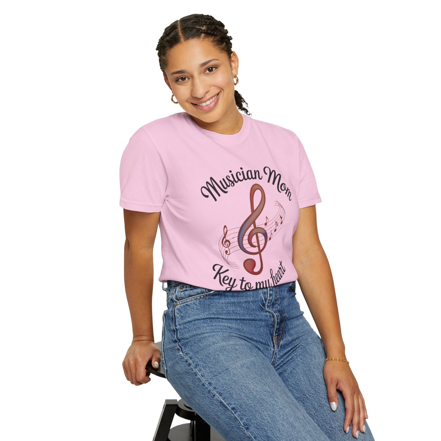 Musician Mom T-Shirt featuring a relaxed fit and classic crew neckline, crafted from high-quality US cotton. Ideal for music-loving moms, this tee combines comfort with expressive style.