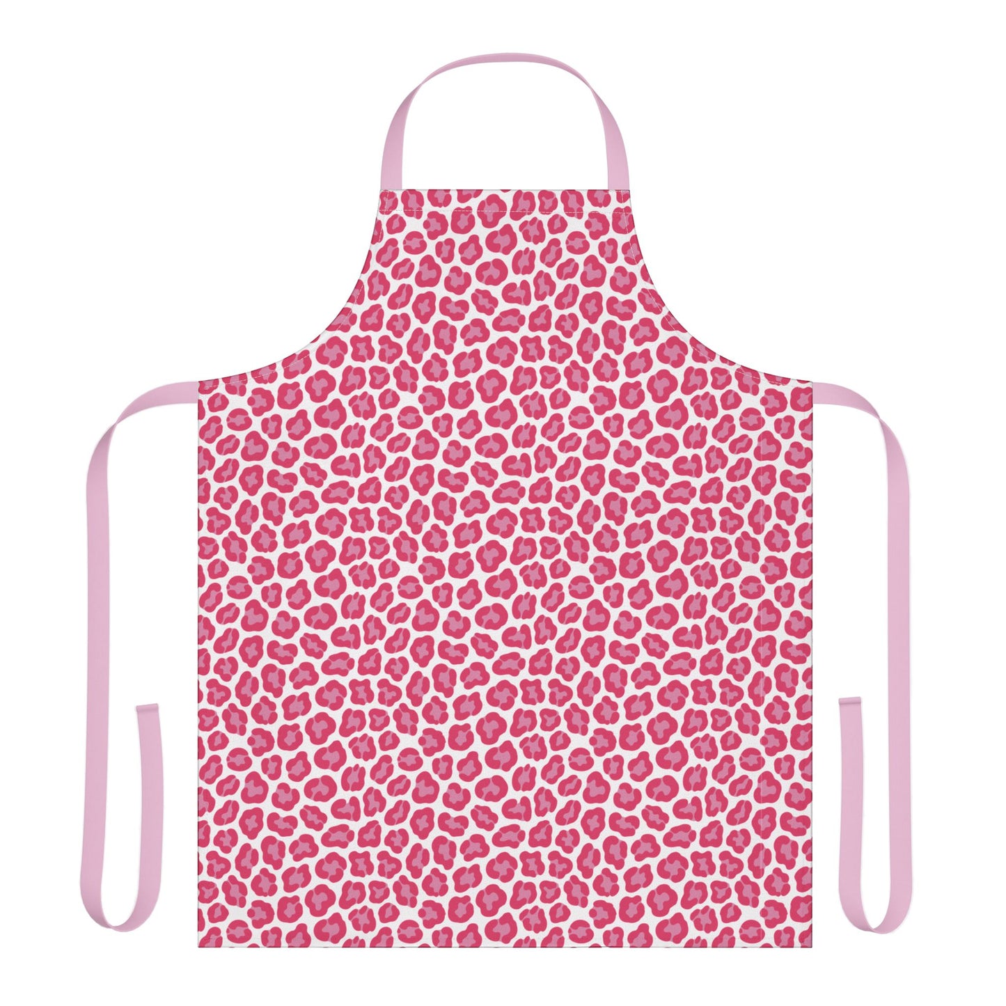 Cheetah Print Apron with pink and white design, featuring adjustable pink straps. A stylish, functional addition for the fashion-forward chef, embodying FireBrook Essentials' commitment to joyful and uplifting design.