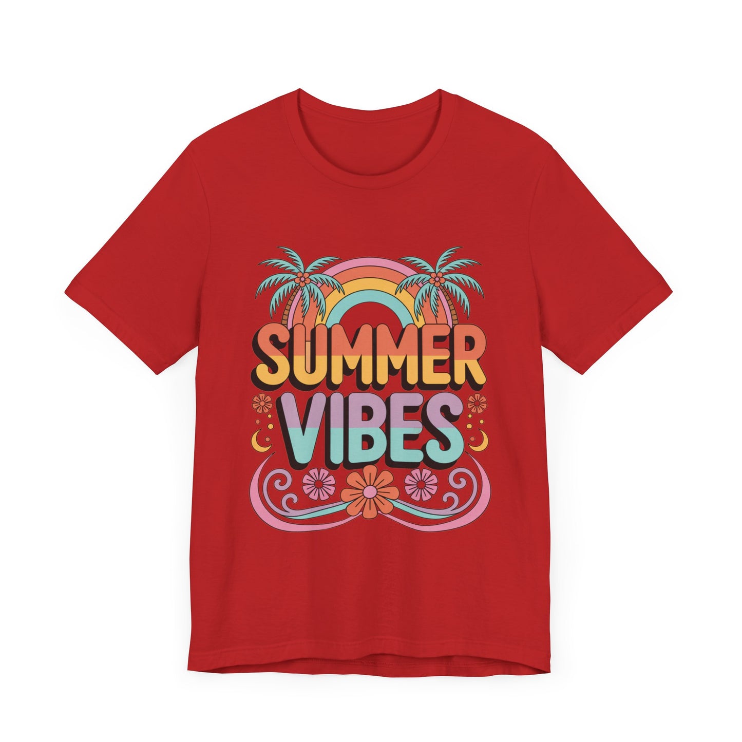 Summer Vibes Bella+Canvas Unisex Tee featuring vibrant graphic design, perfect for casual wear with lightweight fabric and comfortable fit.