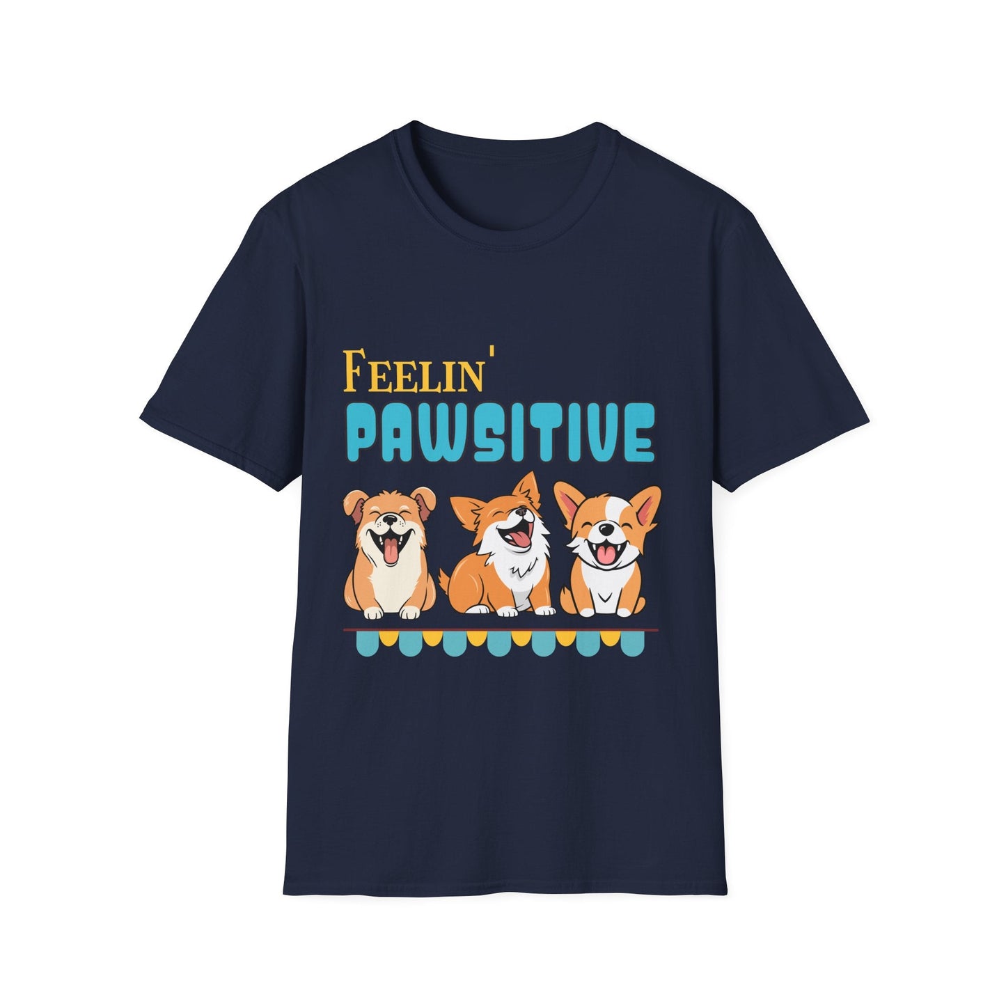 Feelin' Pawsitive with Happy Paw Dogs T-Shirt features charming winter-decorated pine trees and playful patterns, perfect for kids embracing holiday cheer. Made from soft, cozy cotton, ideal for joyful, stylish comfort.