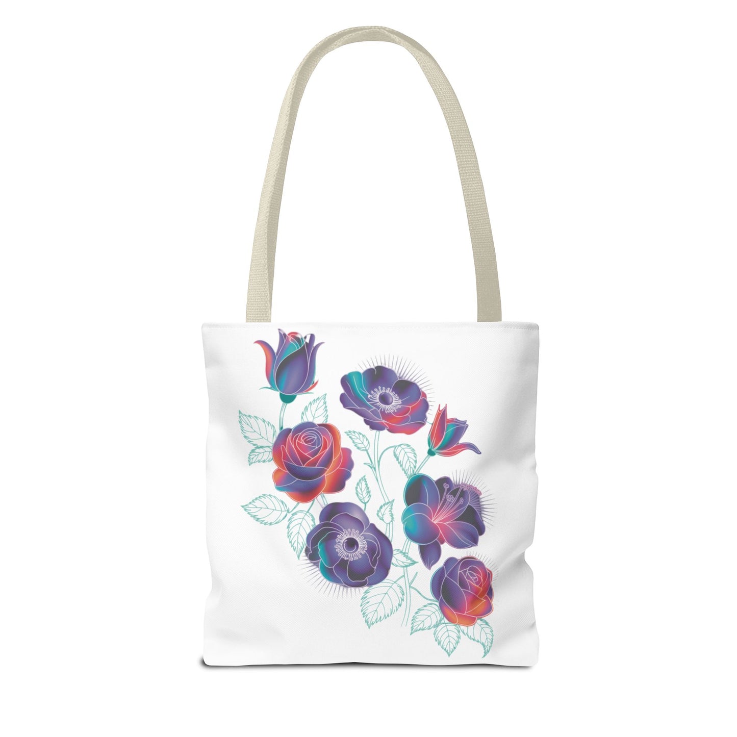 Vibrant Rose, Anemone, Lily Silhouettes Neon Floral Tote Bag showcases bold neon florals on dark gray, offering a stylish, durable accessory for nature lovers.