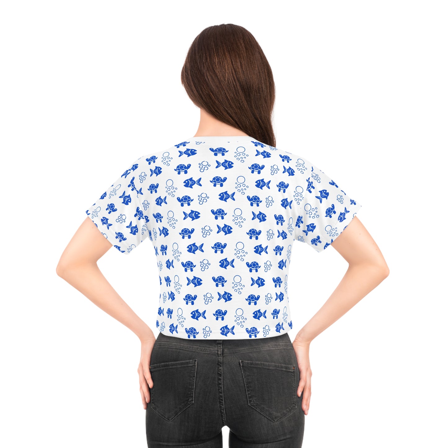 Cute Blue Fish Patterns for Summer Vibes Crop T-Shirt
