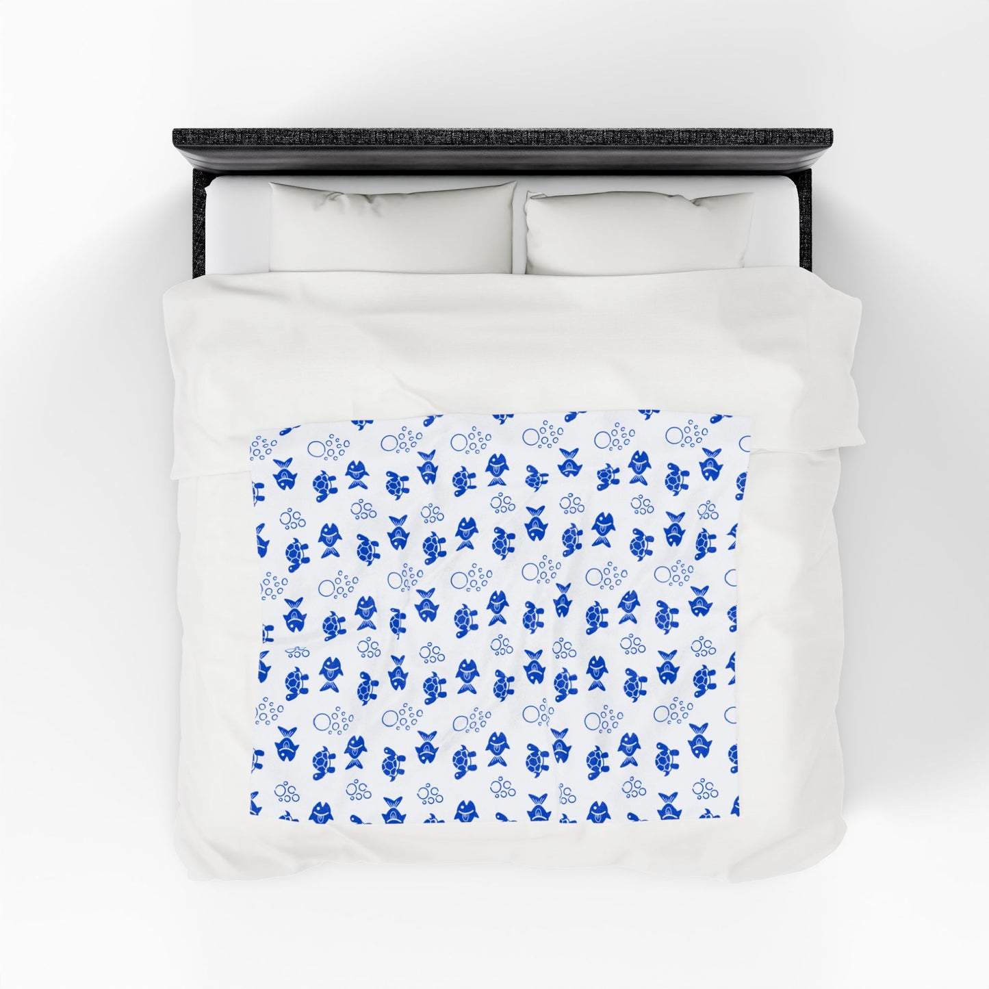 Fish and Turtle Sealife Velveteen Plush Blanket, ideal for cozy home settings. Soft, customizable one-sided print available in three sizes, adding warmth and personal touch, aligning with FireBrook Essentials' joyful ethos.