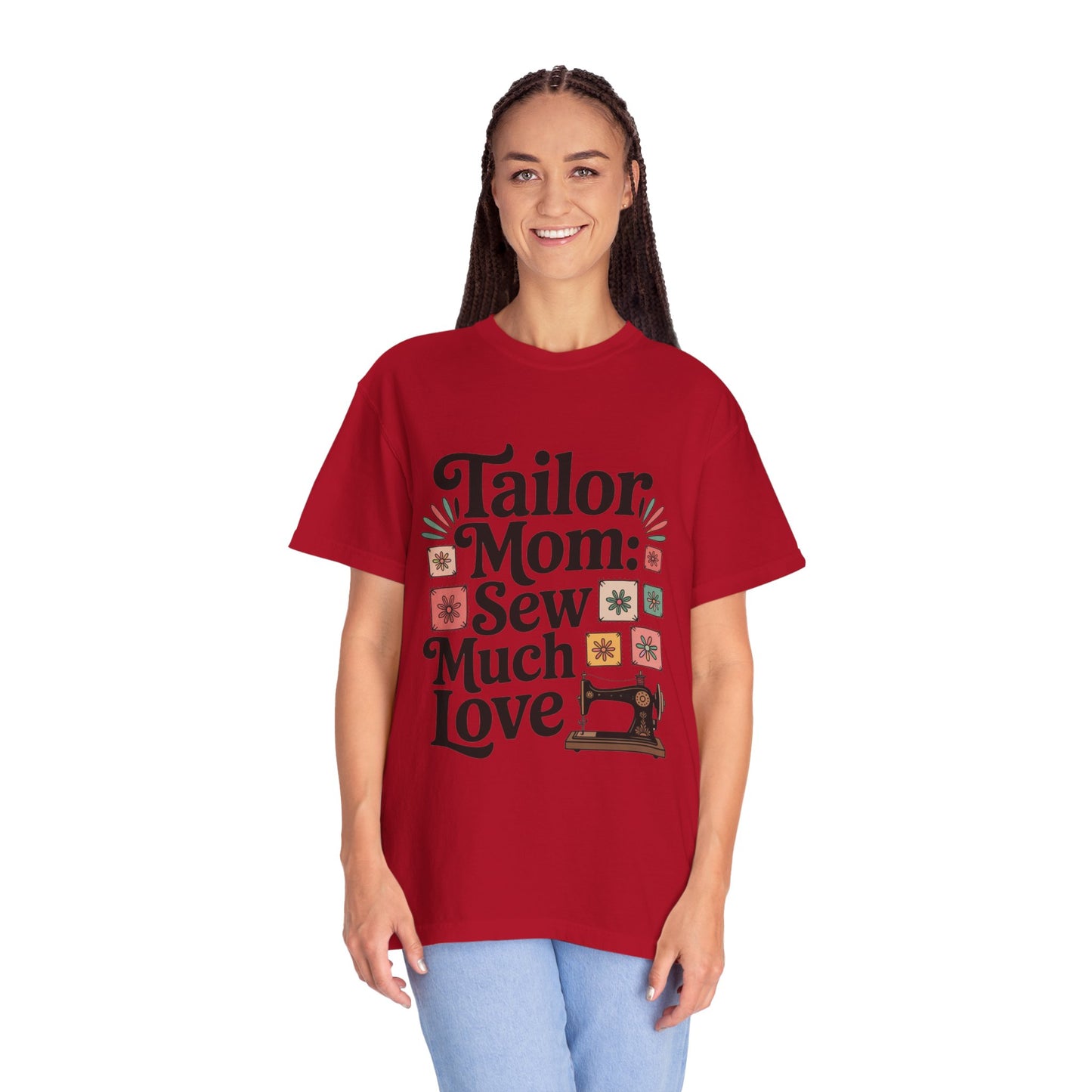 Tailor Mom Mode: Sew Much Love Mother's Day Comfort Colors Unisex T-Shirt, featuring a relaxed fit and crew neckline, ideal for sewing enthusiasts. Ethically made with durable, garment-dyed US cotton.