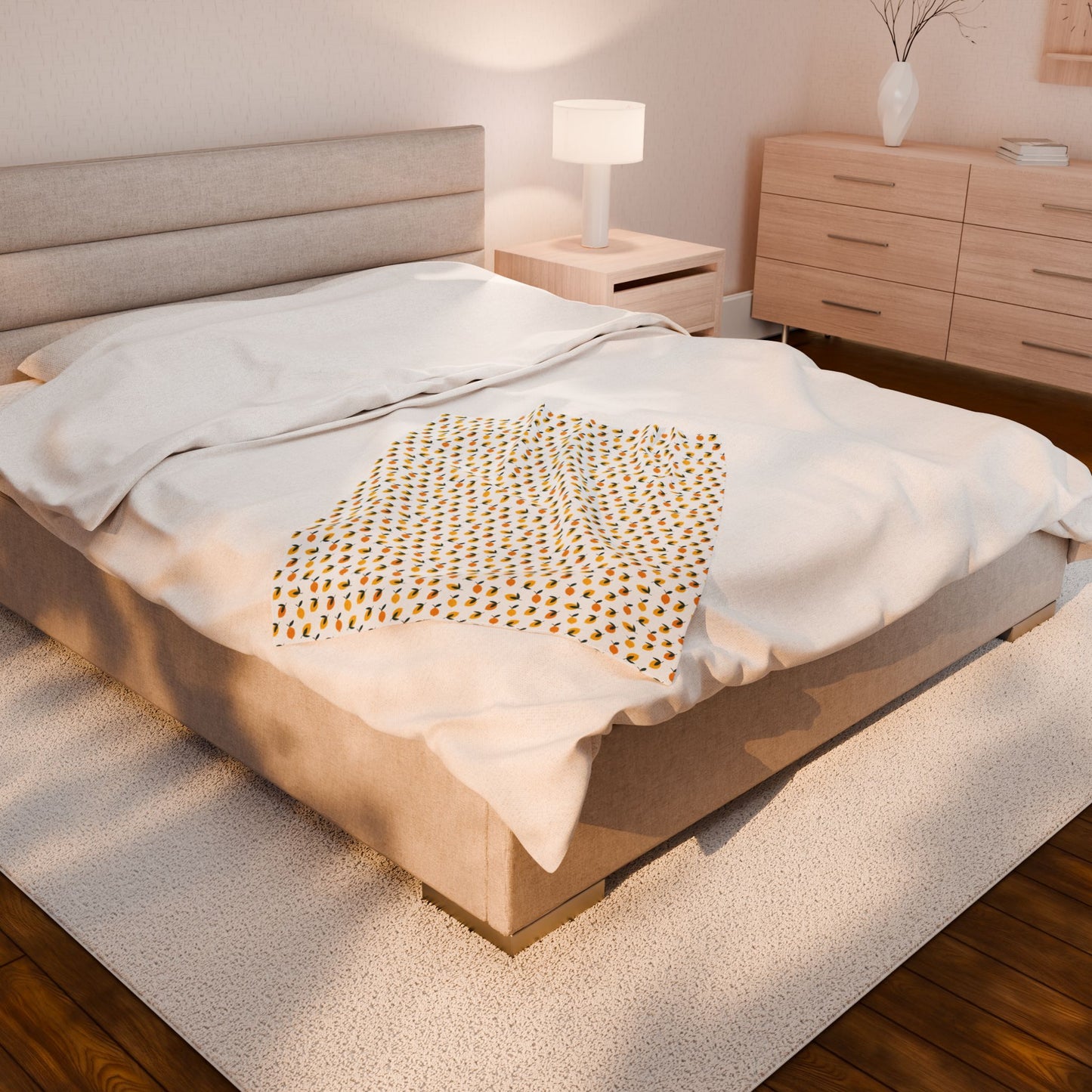 Velveteen Plush Blanket - Lemon Pattern, showcasing vibrant lemon designs, perfect for adding a cheerful touch to your space. Ideal for cozy evenings, picnics, or as a joyful gift.