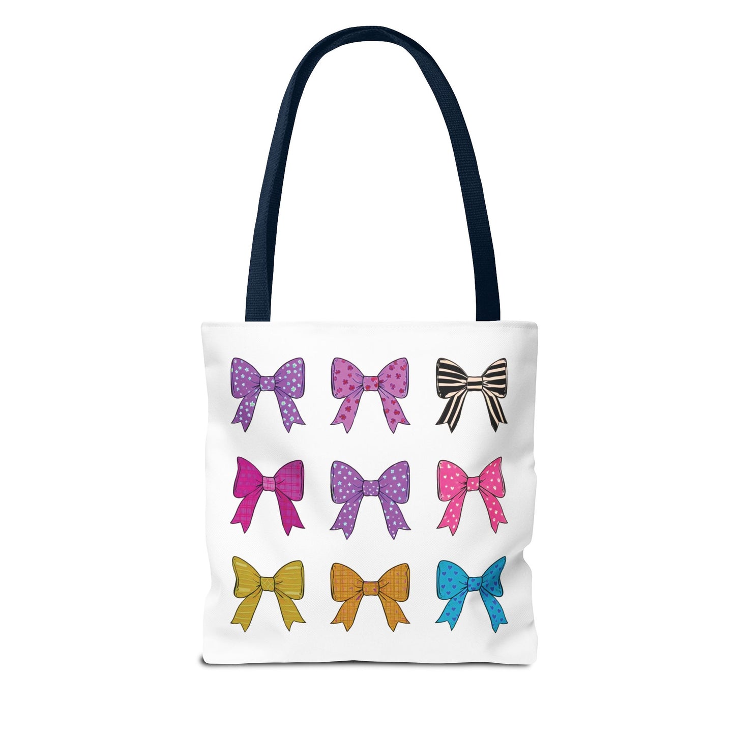 Bows Ribbons Tote Bag featuring colorful bows, perfect for stylish, everyday use. Durable, lightweight, and spacious for daily essentials.