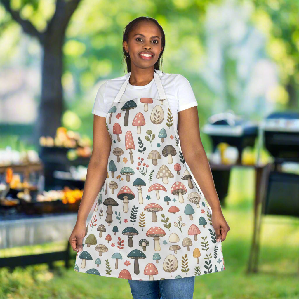 Mushrooms Apron Whimsical Design Soft Comfortable Fabric Stain-Free Material