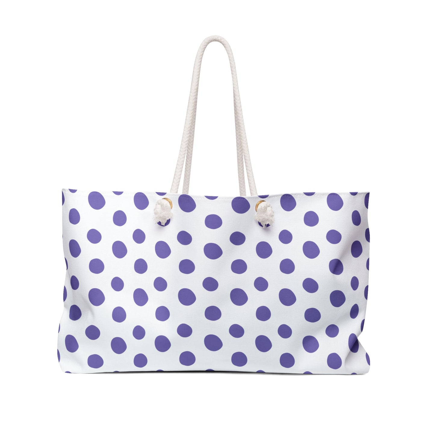 Weekender Bag - Light Purple Polka (large) Dots Travel Tote: Features playful polka dots, sturdy rope handles, and a spacious T-bottom design, ideal for stylish, joyful weekend getaways.
