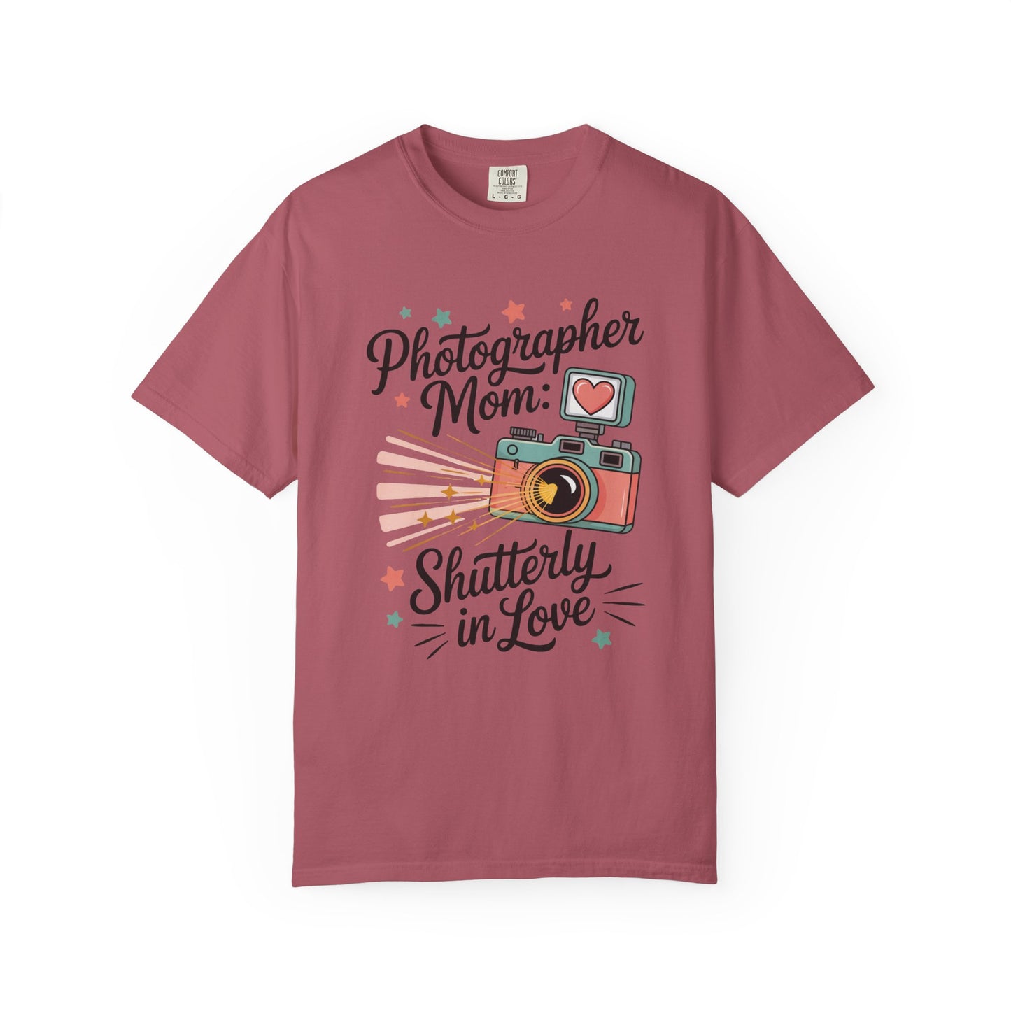 Photographer Mom: Shutterly In Love Mother's Day Comfort Colors Unisex T-Shirt, featuring a relaxed fit and classic crew neckline, crafted from high-quality US cotton with durable double-needle stitching.