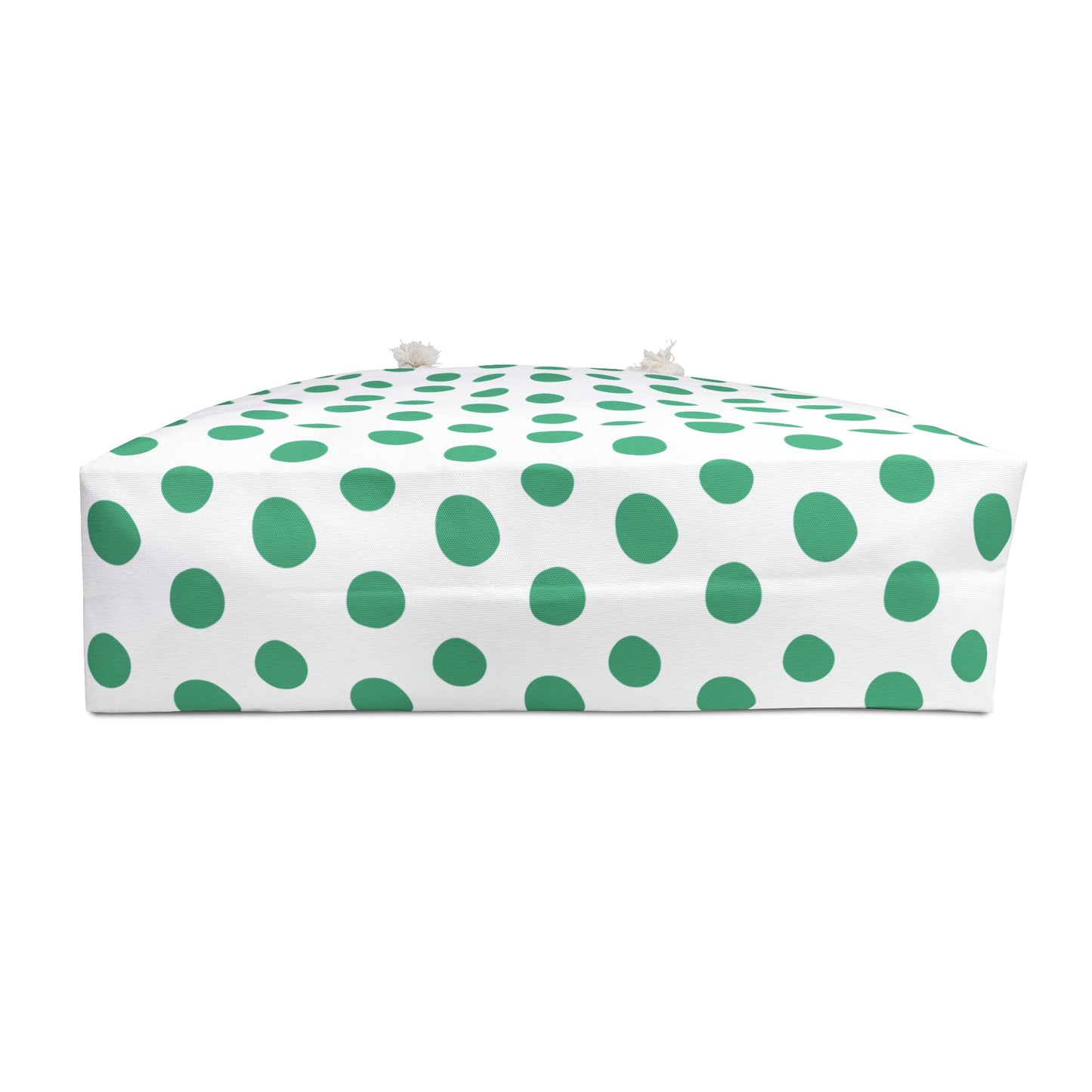 Copy of Weekender Bag Green Polka (large) Dots Travel Tote features vibrant green polka dots, rope handles, and a spacious T-bottom, perfect for stylish weekend trips and joyful getaways.
