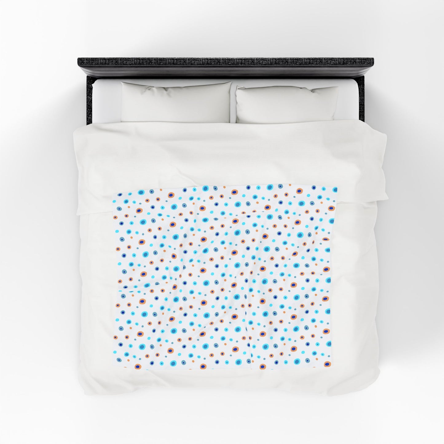 Circles Blue & Yellow (Medium) Velveteen Plush Blanket offers cozy comfort with its soft, velvety texture, perfect for snuggling. Its vibrant design adds a cheerful touch, enhancing home relaxation.