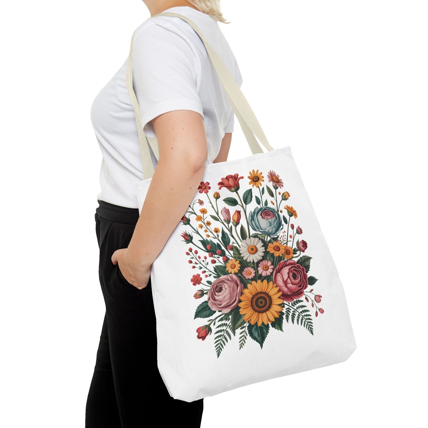Botanical Vintage Flower Tote Bag featuring a collage of vintage botanical cut-out flowers in pastel tones with mustard and terracotta accents, ideal for carrying essentials. Perfect for nature enthusiasts and gifting.