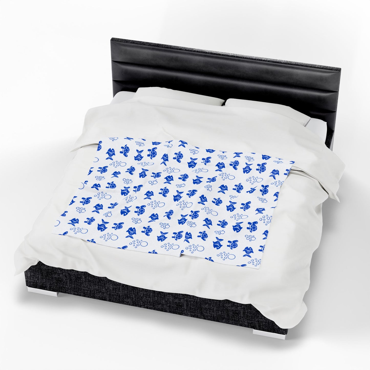 Fish and Turtle Sealife Velveteen Plush Blanket, a cozy home essential from FireBrook Essentials, featuring customizable one-sided vibrant prints. Soft, medium-heavy fabric available in three sizes for warmth and style.