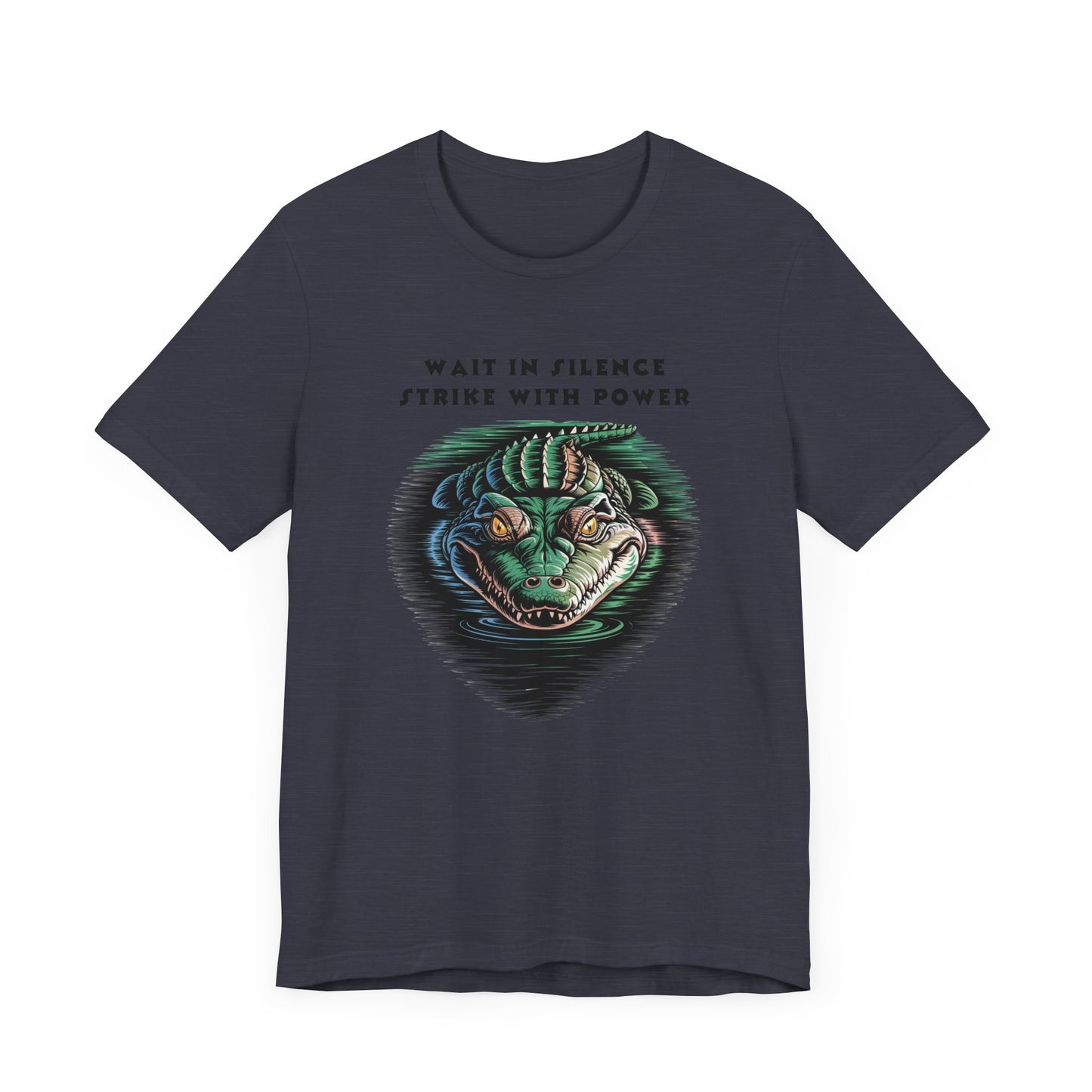 Crocodile: Walk in Silence, Strike with Purpose Bella+Canvas Unisex T-Shirt featuring a bold cartoon crocodile design, reflecting quiet strength and determination, on a sleek, casual fit.