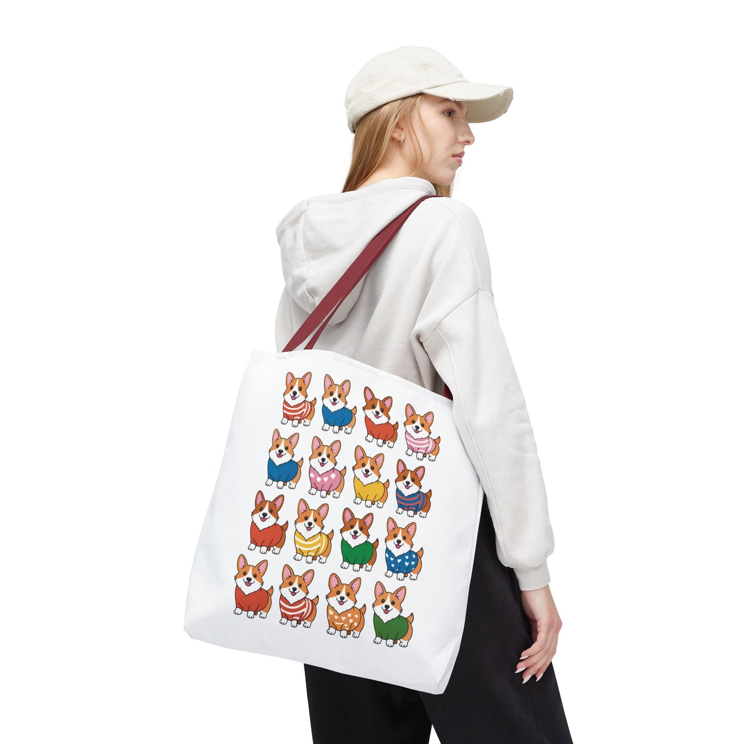 Corgi Grid Tote Bag - Cheerful Cartoon Style Dog Lover Shoulder Bag features adorable Corgis in outfits, crafted from durable polyester with reinforced handles, perfect for everyday use and dog enthusiasts.