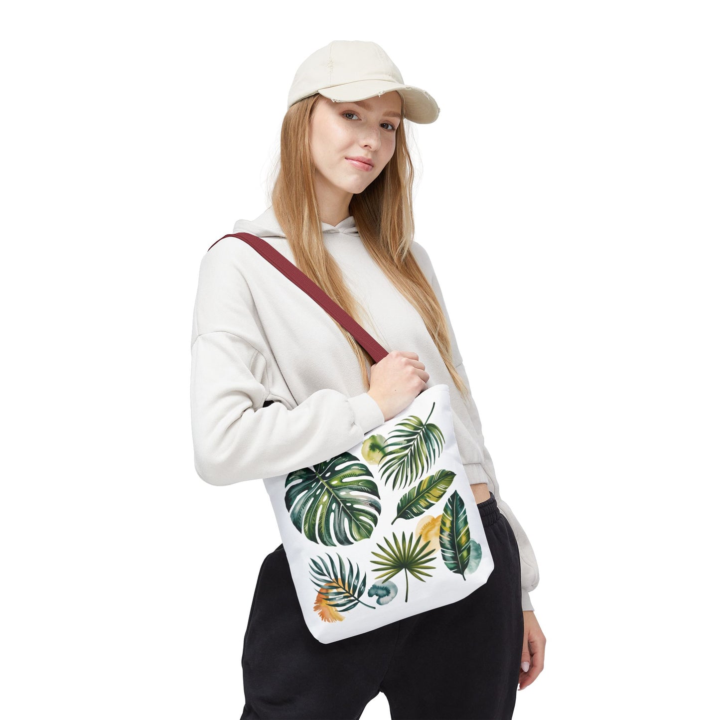 Tropical Leaves Tote Bag featuring a vibrant leaf pattern, designed for summer outings. This spacious, durable bag embodies FireBrook Essentials' commitment to stylish, joyful living. Ideal for beach trips or everyday use.