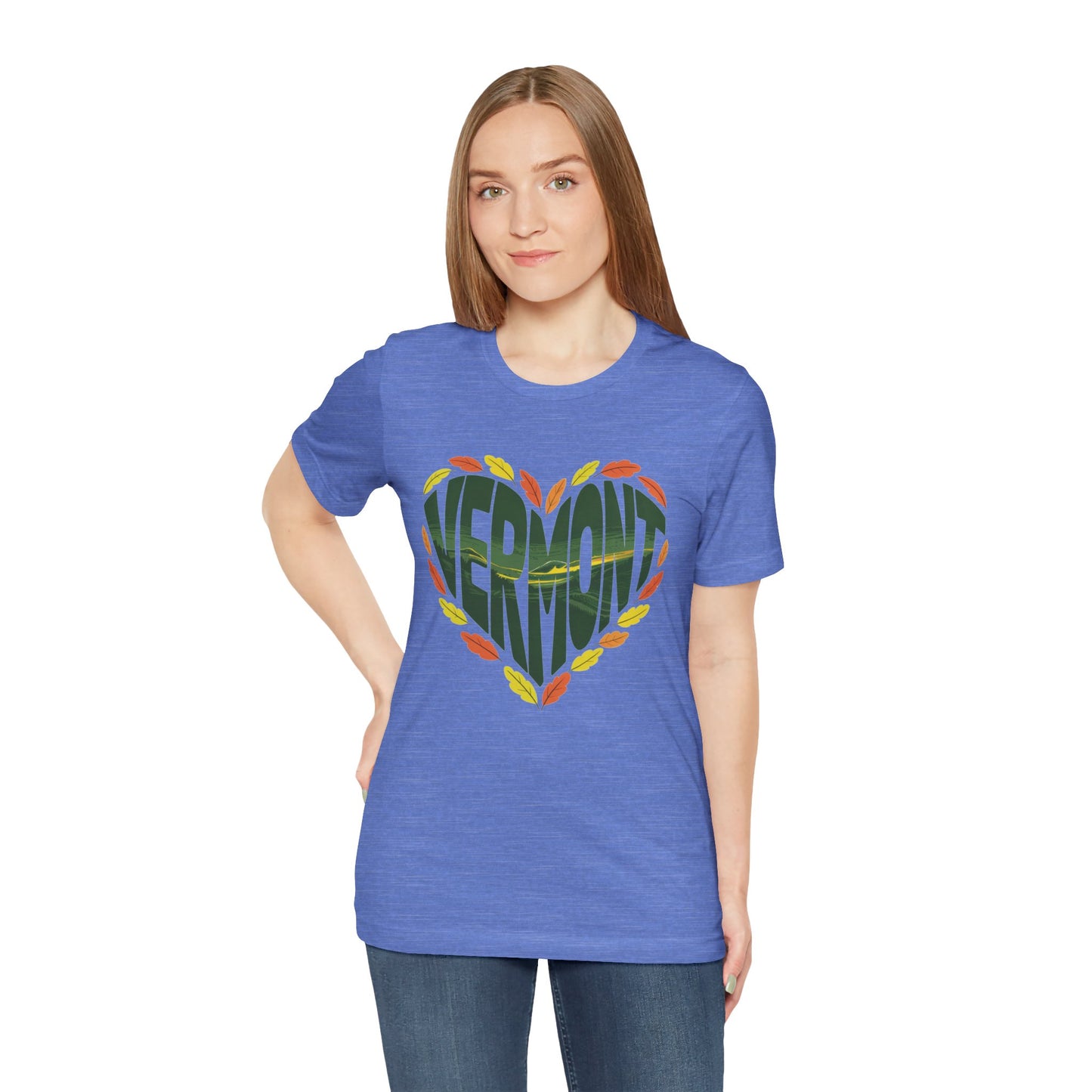 Vermont Love Bella+Canvas Unisex T-Shirt showcases a relaxed, outdoorsy style, perfect for nature enthusiasts. Made from 100% Airlume cotton, it offers a comfortable fit, suitable for casual or layered looks.