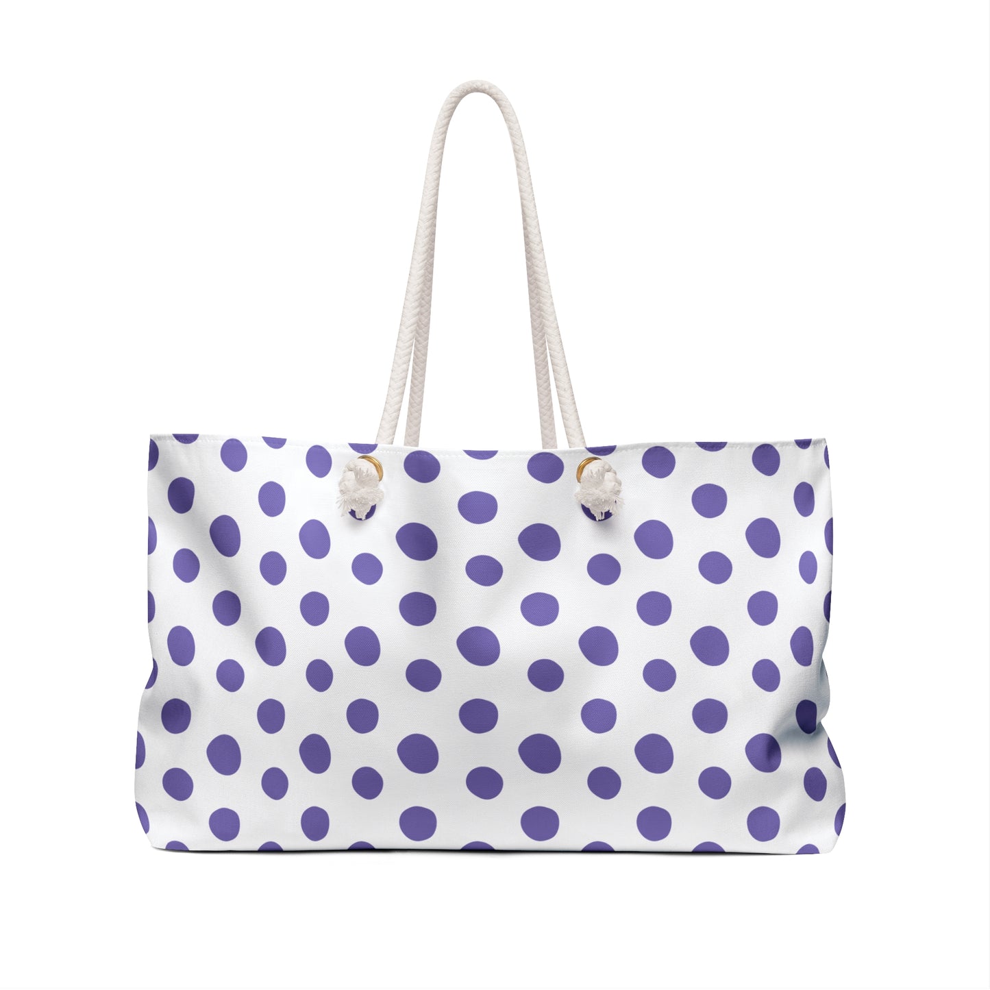 Weekender Bag - Light Purple Polka (large) Dots Travel Tote: A spacious, stylish tote with playful purple polka dots and sturdy rope handles, perfect for joyful weekend getaways and travel adventures.