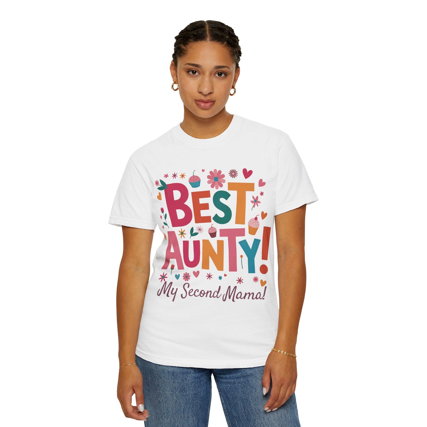 Best Aunty My Second Mama T-Shirt features durable double-needle stitching and garment-dyed softness, ideal for a cherished aunt. Made from 100% US cotton, it embodies comfort and heartfelt appreciation.