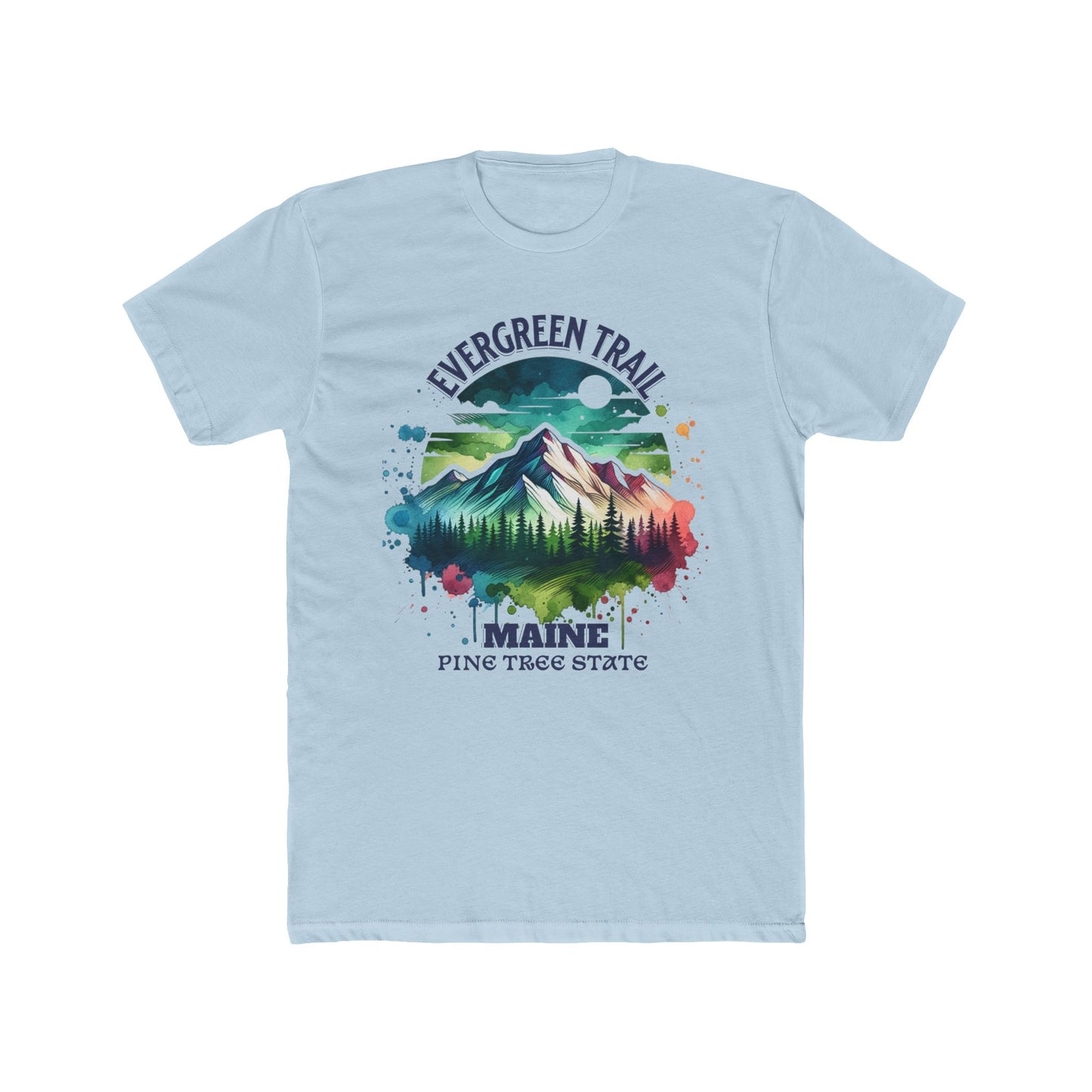 Evergreen Trail Maine Pine Tree State Next Level Unisex T-Shirt featuring mountain and tree design, ideal for nature enthusiasts, available at FireBrook Essentials, known for uplifting, comfortable apparel.