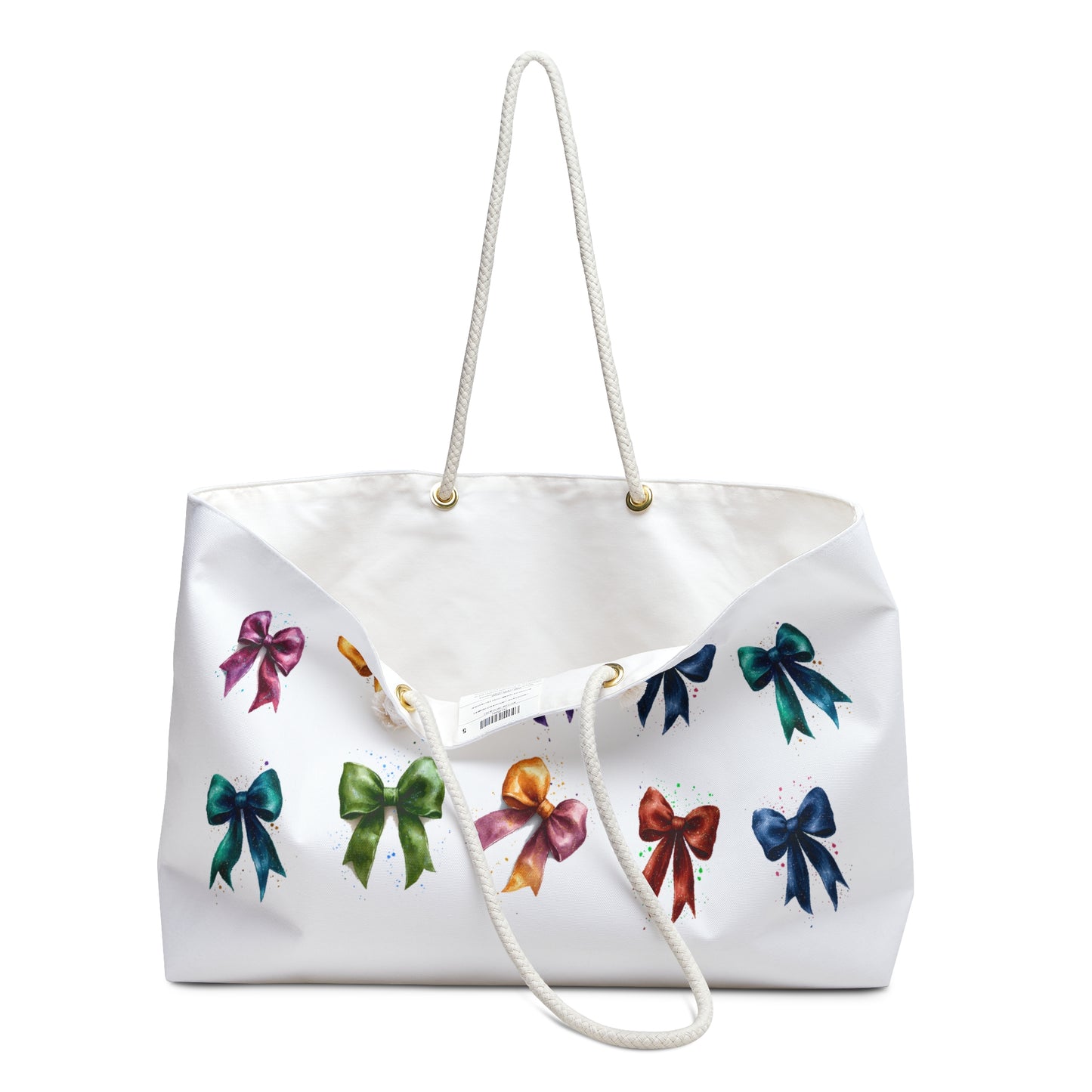 Weekender Bag - Fancy Colorful Ribbons Travel Tote for Stylish Getaways, featuring vibrant bows and rope handles, ideal for chic weekend trips and organized travel, aligning perfectly with FireBrook Designs' joyful, stylish ethos.