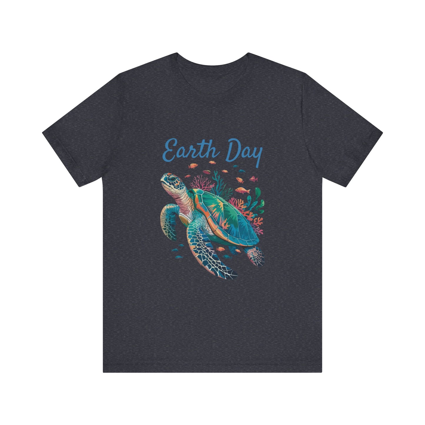 Earth Day Turtle Bella+Canvas Unisex T-Shirt featuring a sea turtle and fish illustration, ideal for eco-conscious fashion from FireBrook Essentials.