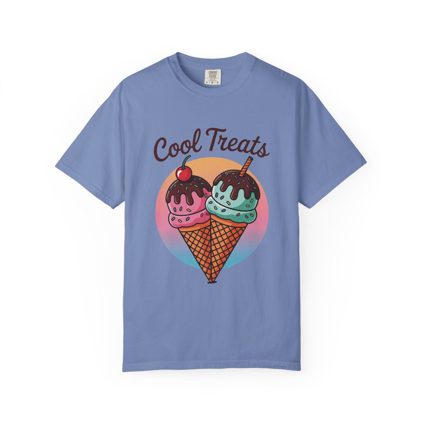 Ice Cream Cool Treats Comfort Colors Unisex T-Shirt featuring playful ice cream cone designs, perfect for adding a fun, summery touch to casual wardrobes. Ideal for summer events and joyful gatherings.