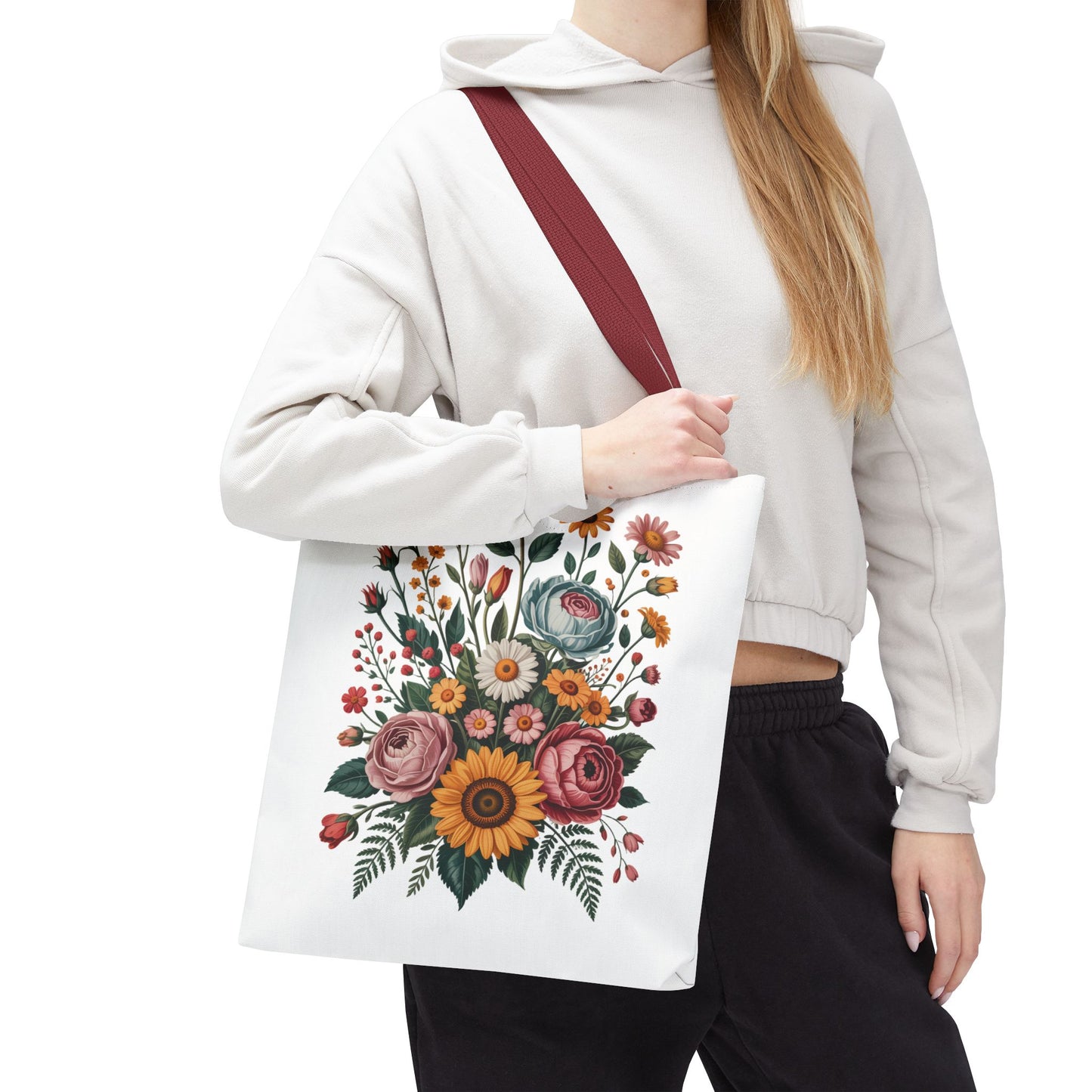 Botanical Vintage Flower Tote Bag showcasing a collage of muted pastel and warm-toned flowers, ideal for nature lovers. Durable with reinforced handles, perfect for carrying essentials. Available in multiple sizes.