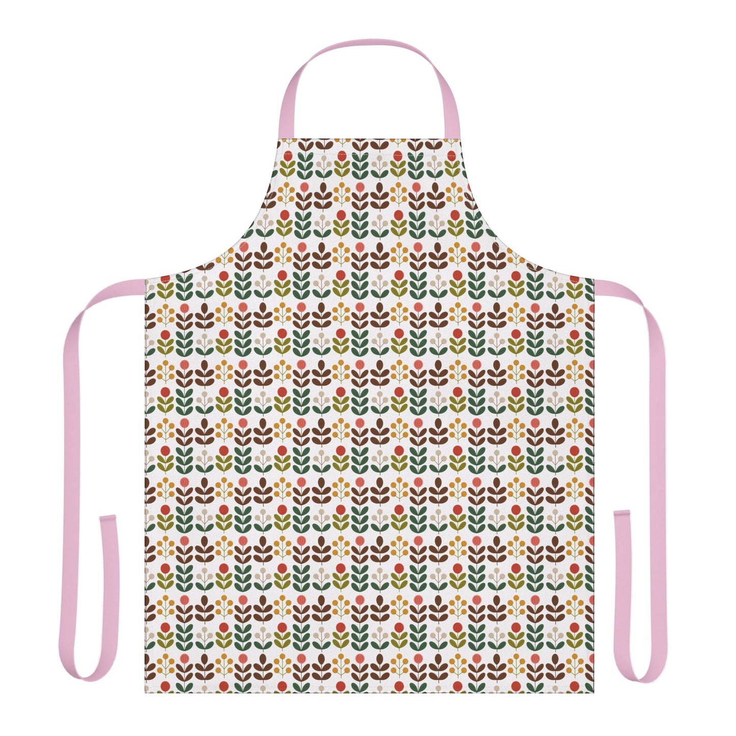 Flower Pattern Apron featuring vibrant floral designs, pink straps, and a comfortable fit, perfect for creative cooking or crafting. Ideal for adding a joyful, stylish touch to everyday tasks.