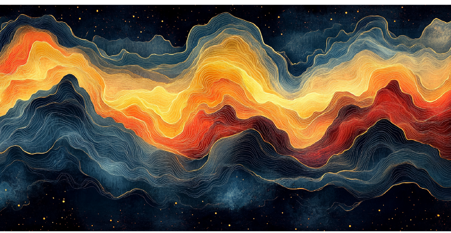 Galaxy Sky Mug (11oz, 15oz) featuring an abstract mountain sunset design in vibrant colors, ideal for art enthusiasts. This glossy ceramic mug has a C-shaped handle, perfect for coffee or tea lovers.