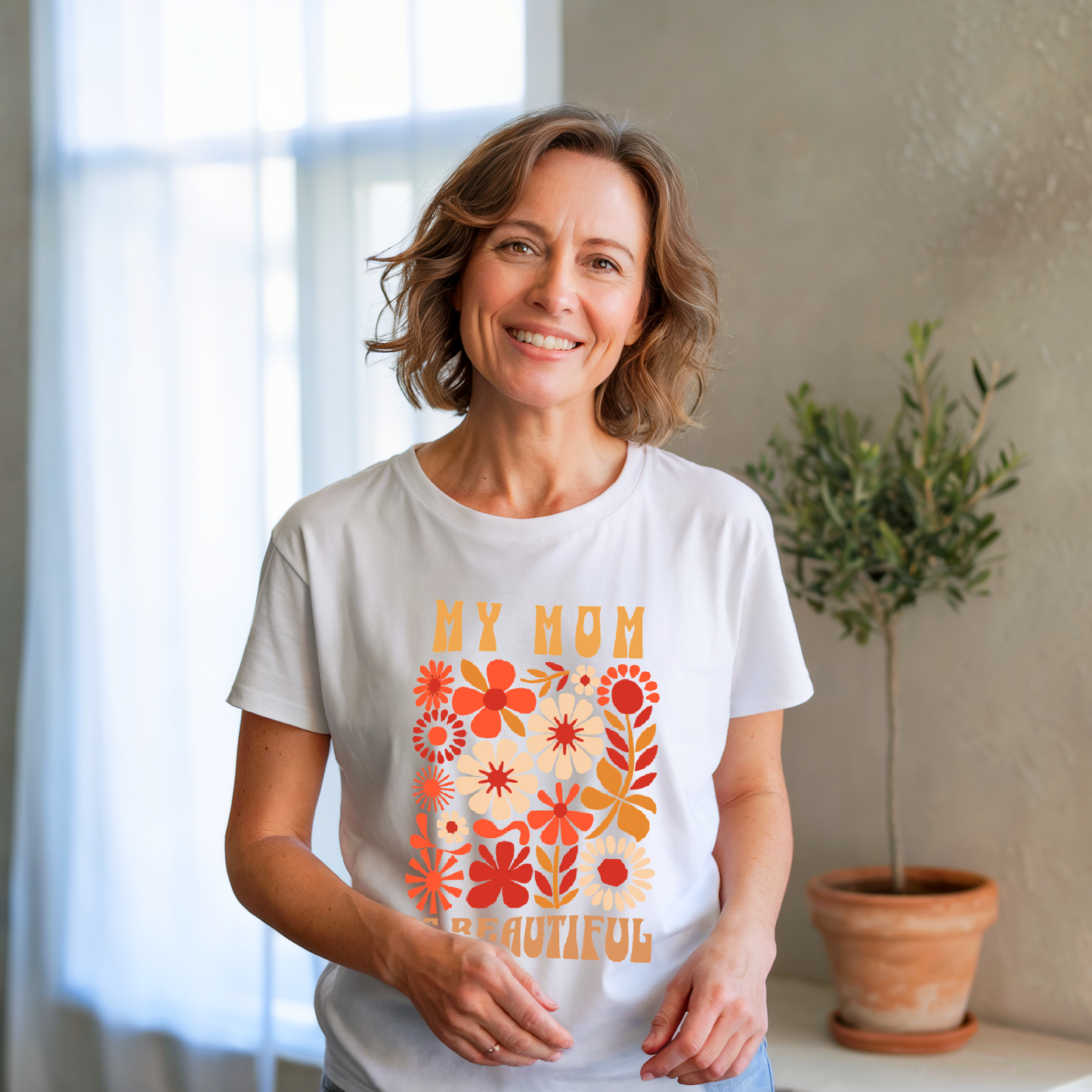 My Mom is Beautiful T-shirt from FireBrook Essentials, showcasing a relaxed fit and classic crew neckline, perfect for casual wear. Crafted from soft, durable garment-dyed fabric, offering both comfort and style.