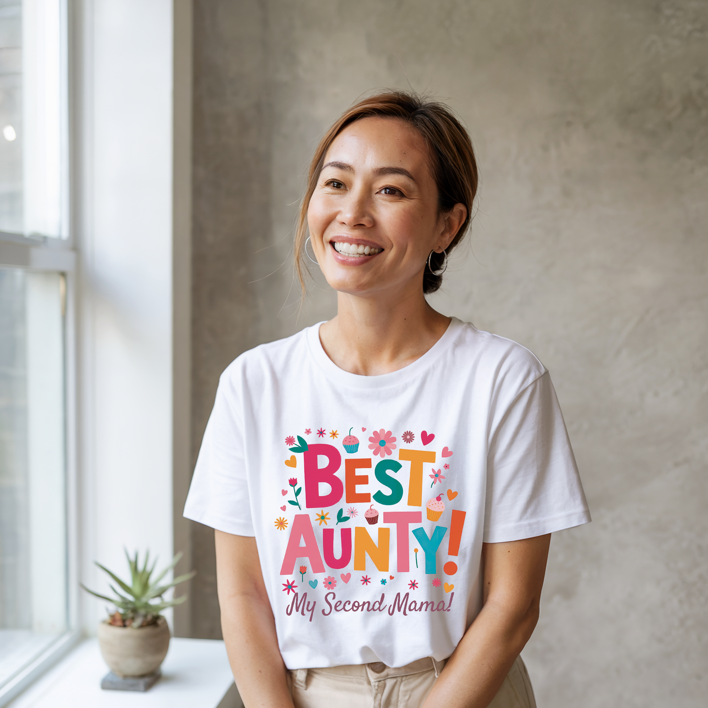 Best Aunty: My Second Mama T-Shirt, featuring durable double-needle stitching and soft garment-dyed fabric, perfect for showing appreciation to a cherished aunt with a heartfelt message.