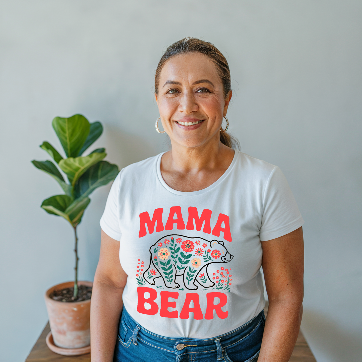 Mama Bear T-Shirt showcasing a cozy, family-centric design, perfect for casual wear. Made from lightweight cotton by Bella+Canvas, emphasizing comfort and style, aligning with FireBrook Essentials' uplifting apparel ethos.
