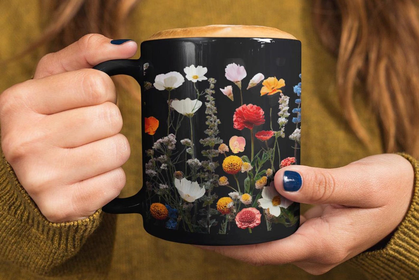 3D Wildflowers Mug (11oz and 15oz) showcases intricate 3D floral designs on a sleek ceramic surface, ideal for enjoying hot beverages. This stylish mug embodies FireBrook Essentials' uplifting, nature-inspired aesthetic.