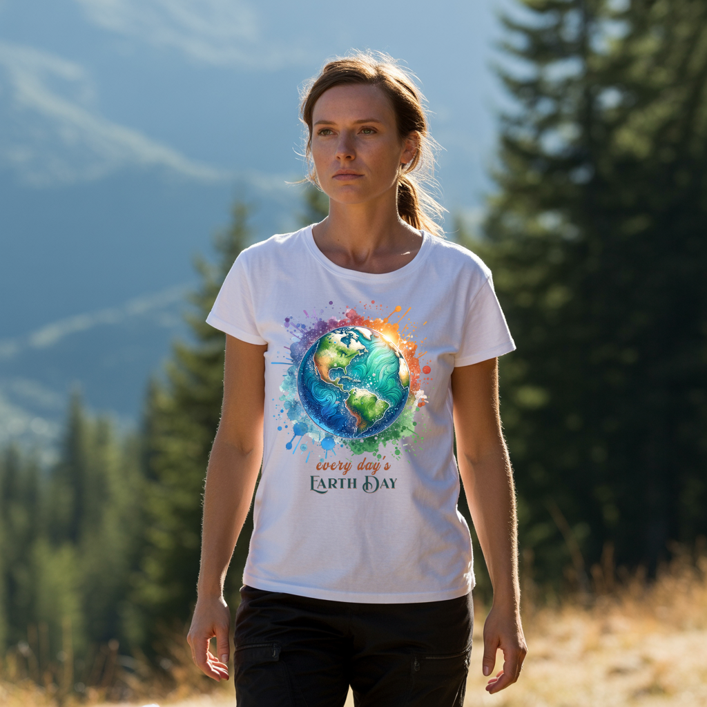 Every Day is Earth Day T-Shirt: Classic fit and crew neckline, made from 100% ring-spun cotton, embodying sustainability and comfort, reflecting FireBrook Essentials' commitment to uplifting, stylish apparel.