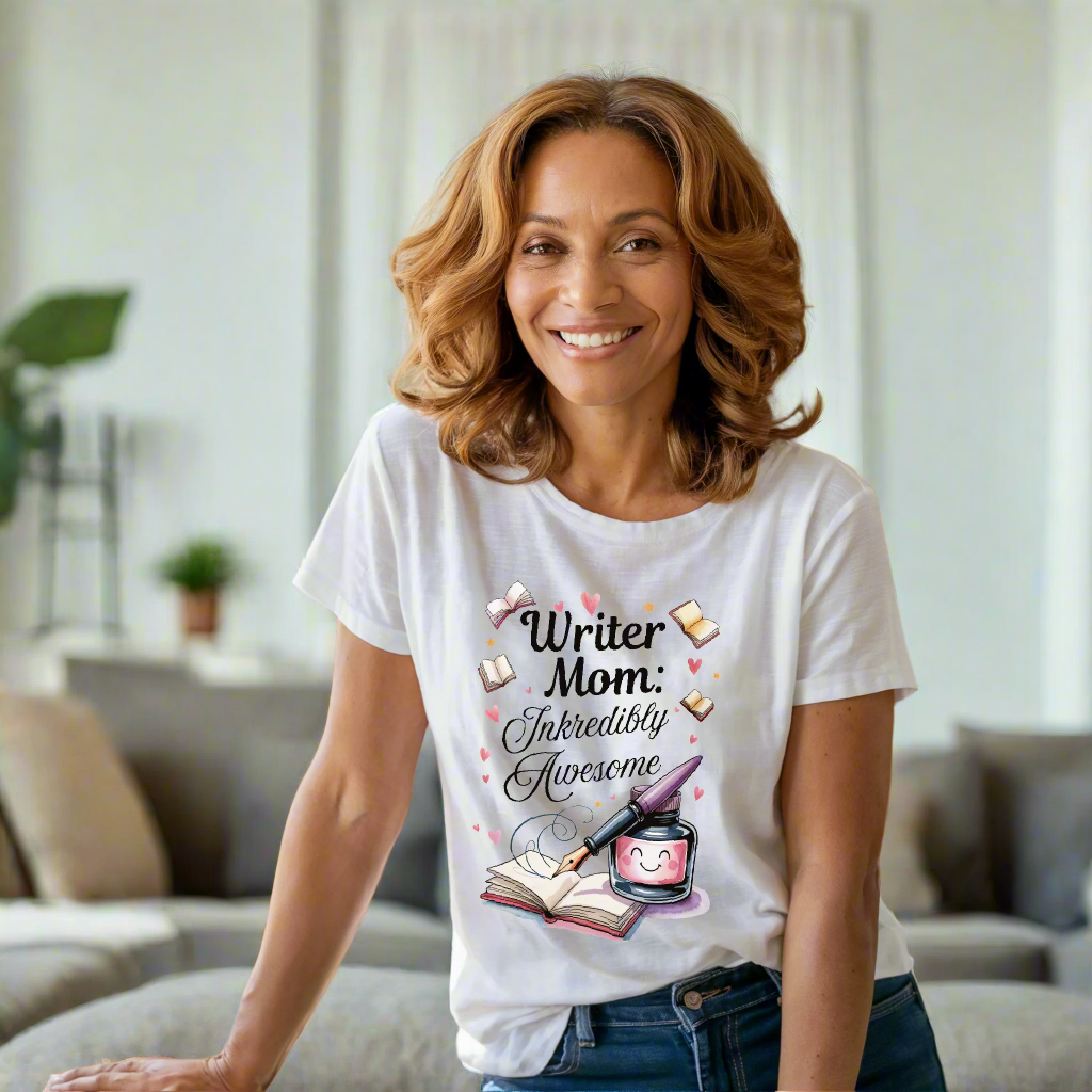 Writer Mom: Inkredibly Awesome Mother's Day T-Shirt features a relaxed fit and classic crew neckline, made with high-quality US cotton, perfect for casual comfort and celebrating writer moms.