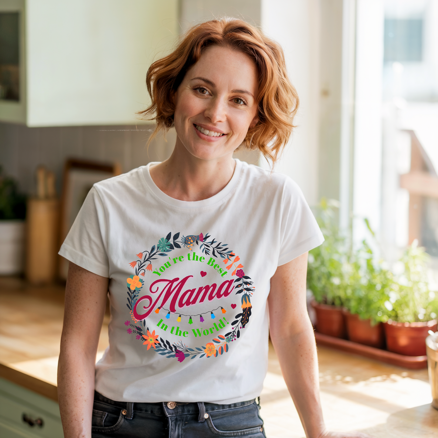 Best Mama T-Shirt showcasing a unisex fit with a relaxed crew neckline, crafted from soft, durable 100% ring-spun US cotton, embodying FireBrook Essentials' commitment to comfort and style.