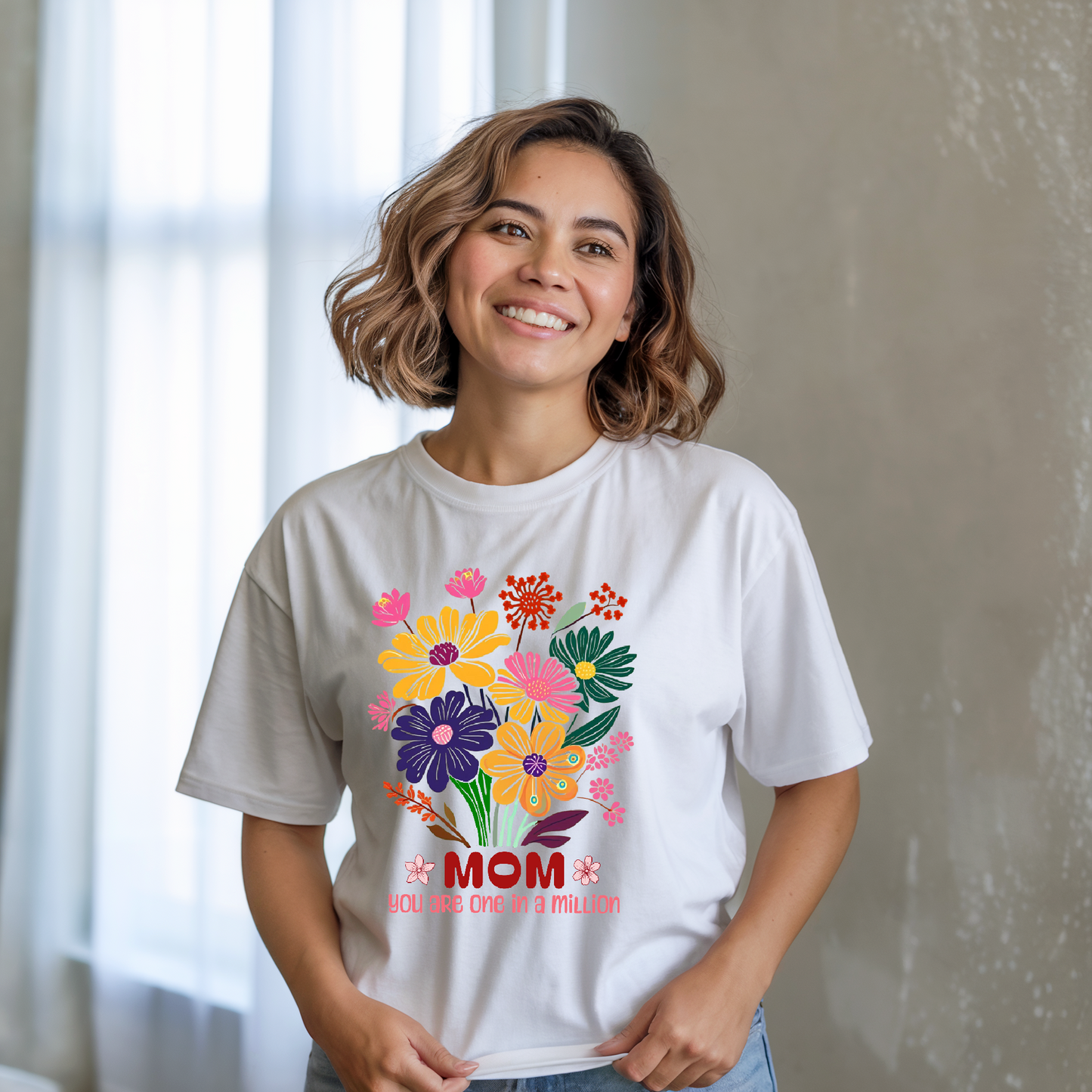 Mom - You are One in a Million T-Shirt showcases a heartfelt message, featuring durable double-needle stitching and a seamless design, ideal for celebrating Mother's Day with style and comfort.