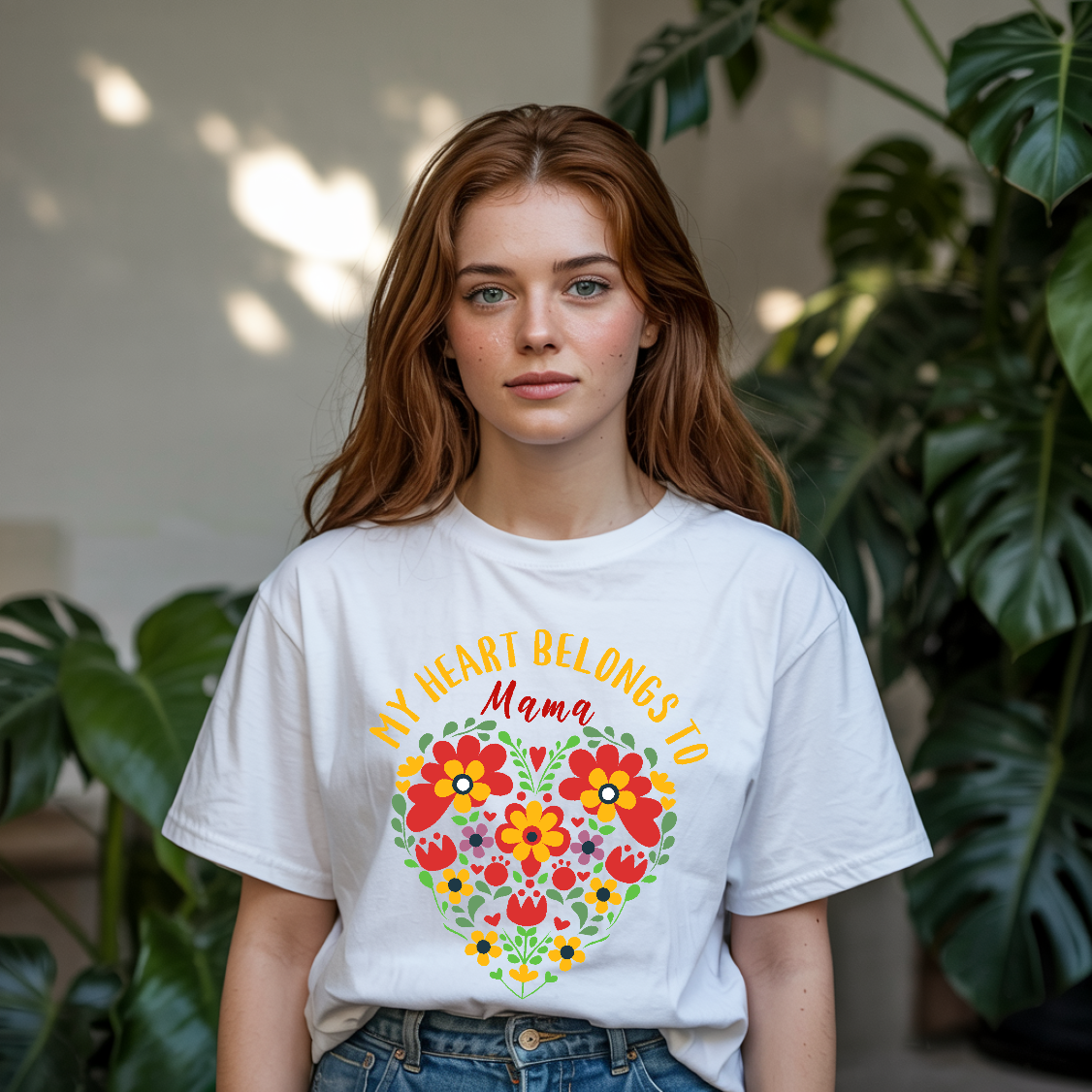 My Heart Belongs to Mama T-shirt, featuring a classic crew neckline and relaxed fit for casual wear, made from soft, garment-dyed fabric showcasing FireBrook Essentials' commitment to comfort and style.