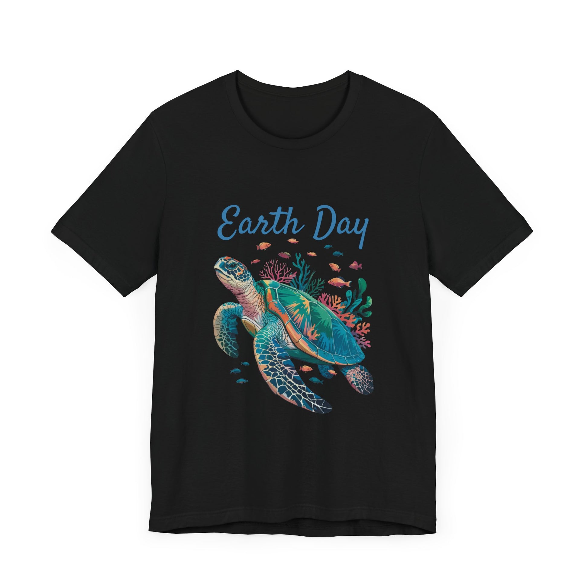 Earth Day Turtle Bella+Canvas Unisex T-Shirt featuring a turtle and fish design, ideal for nature enthusiasts, made from breathable cotton for comfort.