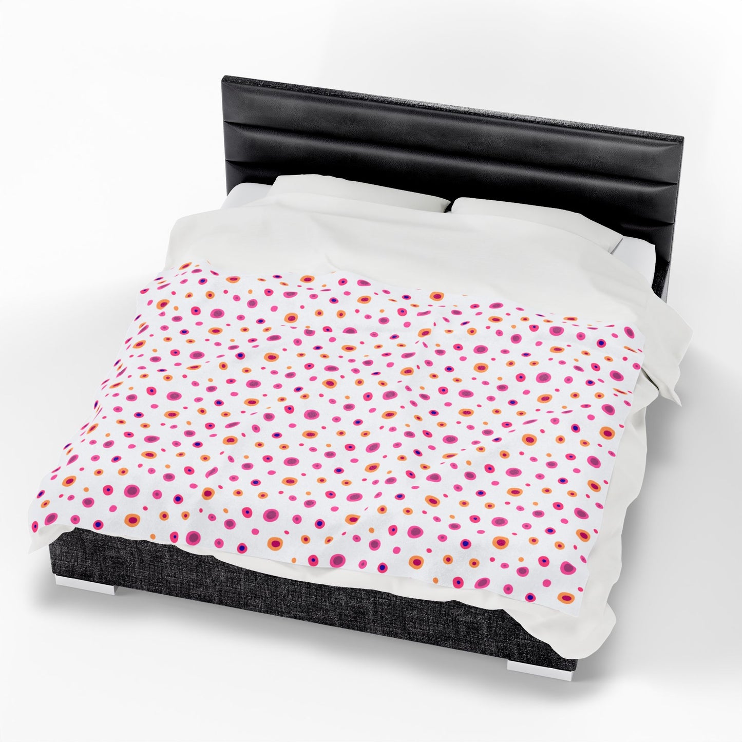 Circles Pink and Yellow (Medium) Velveteen Plush Blanket—features a vibrant one-sided print with a plush feel, ideal for cozying up in style, embodying FireBrook Essentials’ commitment to comfort and positivity.