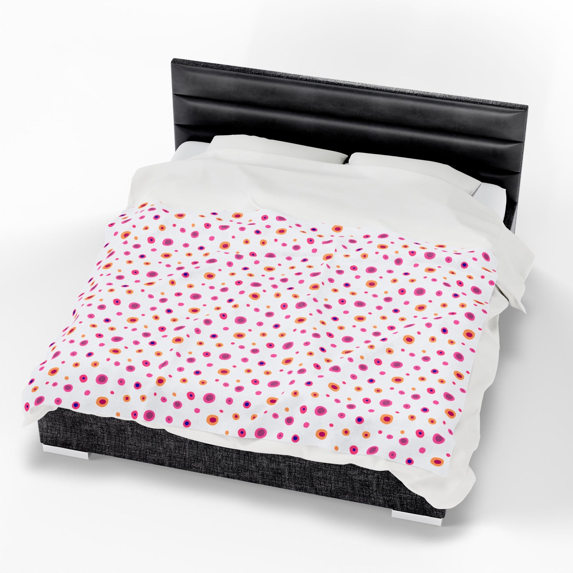 Circles Pink and Yellow (Medium) Velveteen Plush Blanket—features a vibrant one-sided print with a plush feel, ideal for cozying up in style, embodying FireBrook Essentials’ commitment to comfort and positivity.