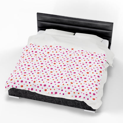 Circles Pink and Yellow (Medium) Velveteen Plush Blanket—features a vibrant one-sided print with a plush feel, ideal for cozying up in style, embodying FireBrook Essentials’ commitment to comfort and positivity.