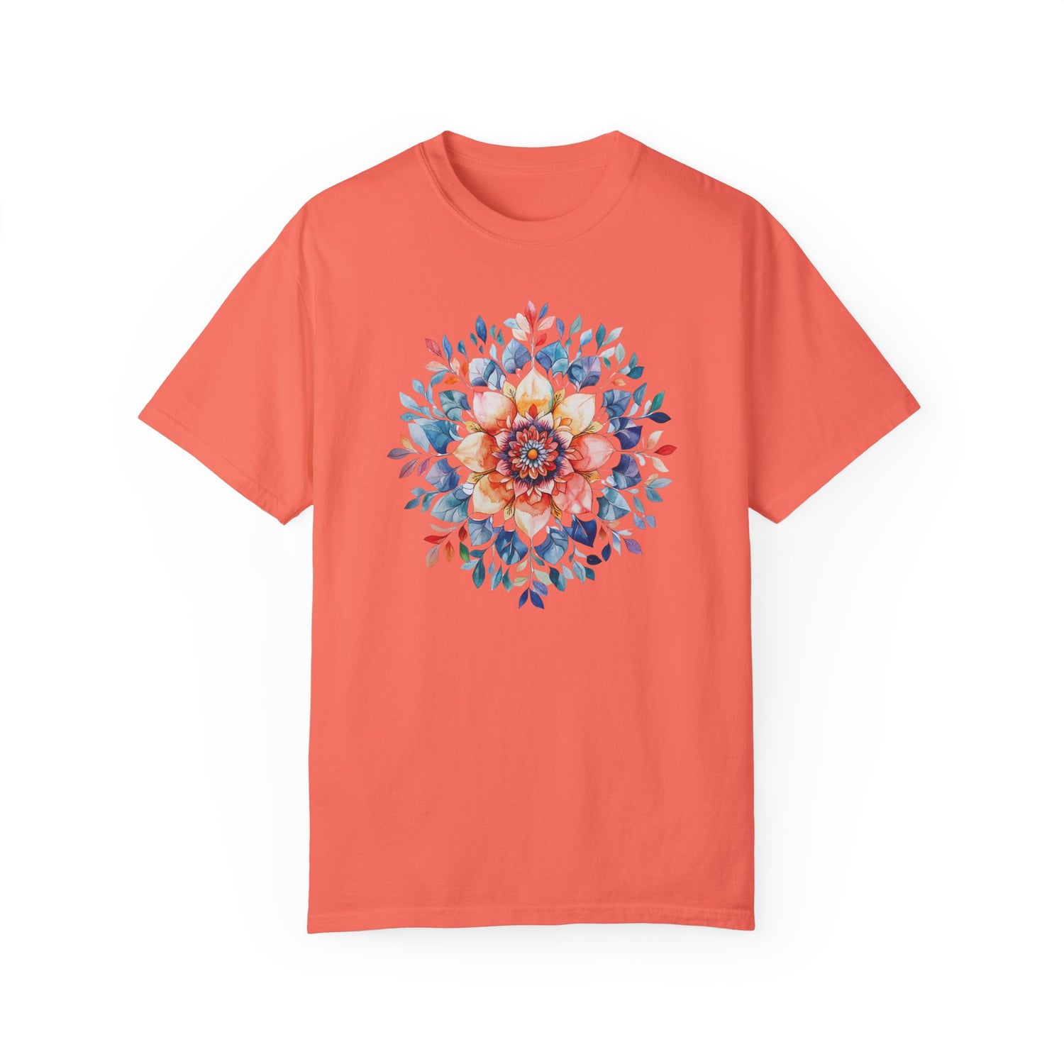 Mandala Boho Floral Comfort Colors Unisex T-Shirt featuring a vibrant flower mandala design, perfect for a bohemian style. Ideal for casual or dressed-up looks, reflecting FireBrook Essentials' uplifting apparel ethos.